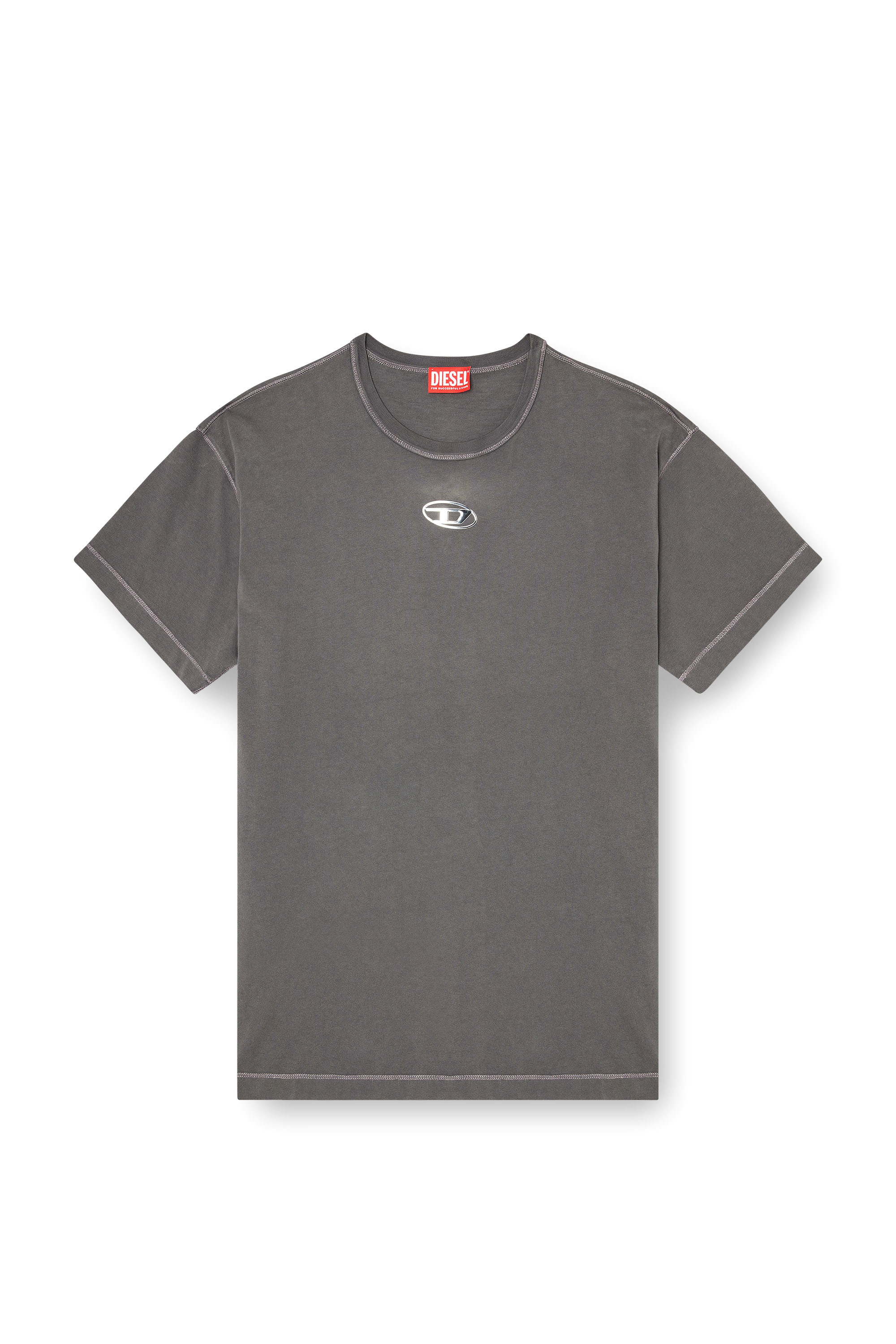 Diesel - T-NORM-IOD, Man's Light cotton T-shirt with metallic Oval D logo in Grey - 2