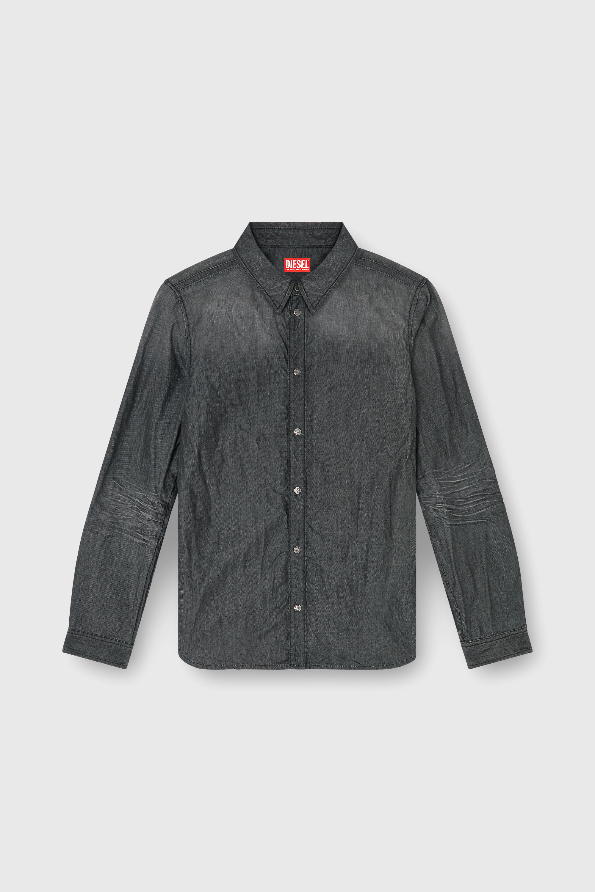 Diesel - D-SYNAR-FSJ2, Man's Shirt in creased denim in Dark grey - 1