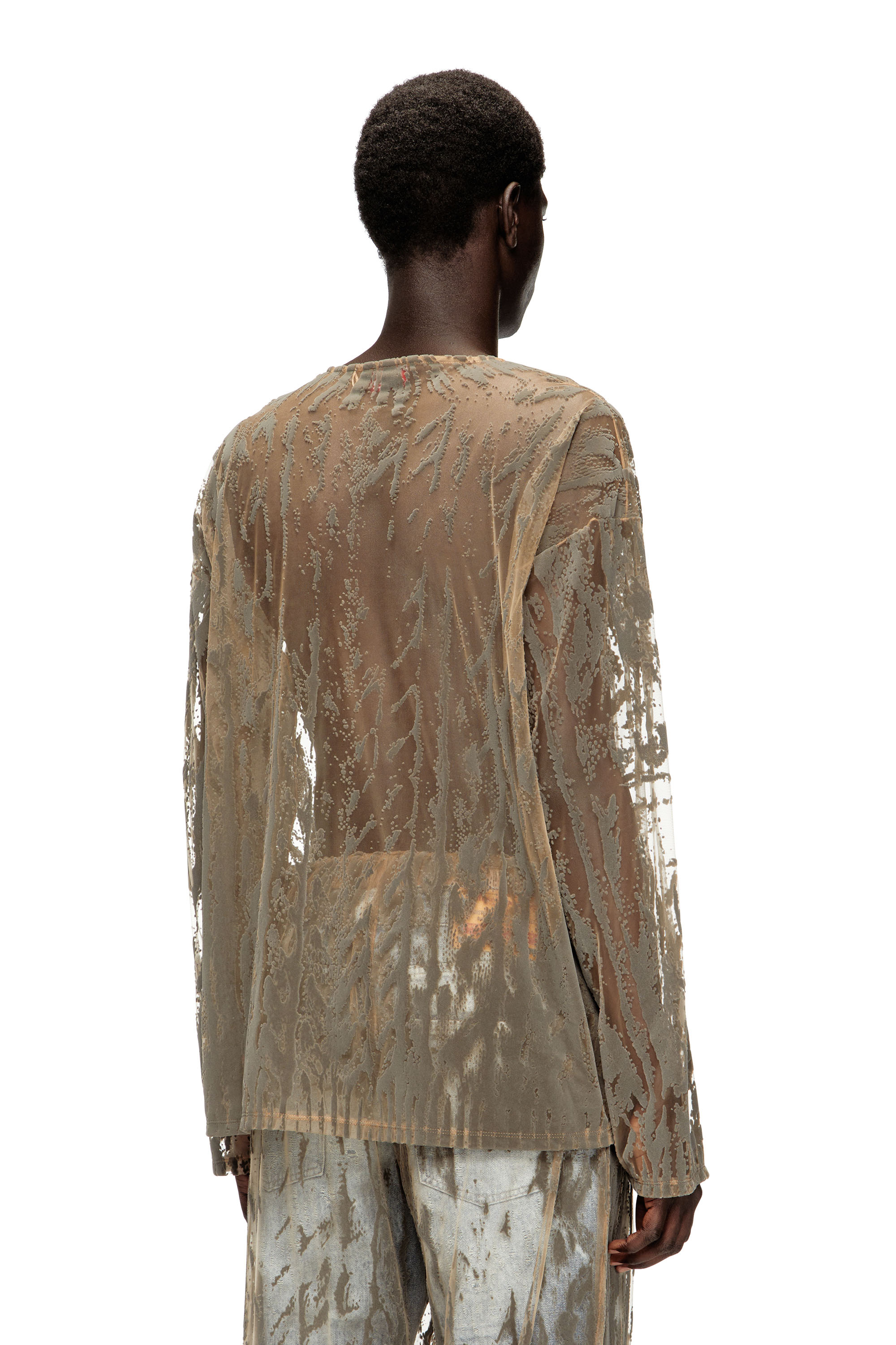Diesel - T-TARAS, Man's Long-sleeve top in flocked tulle in Light Grey - 4