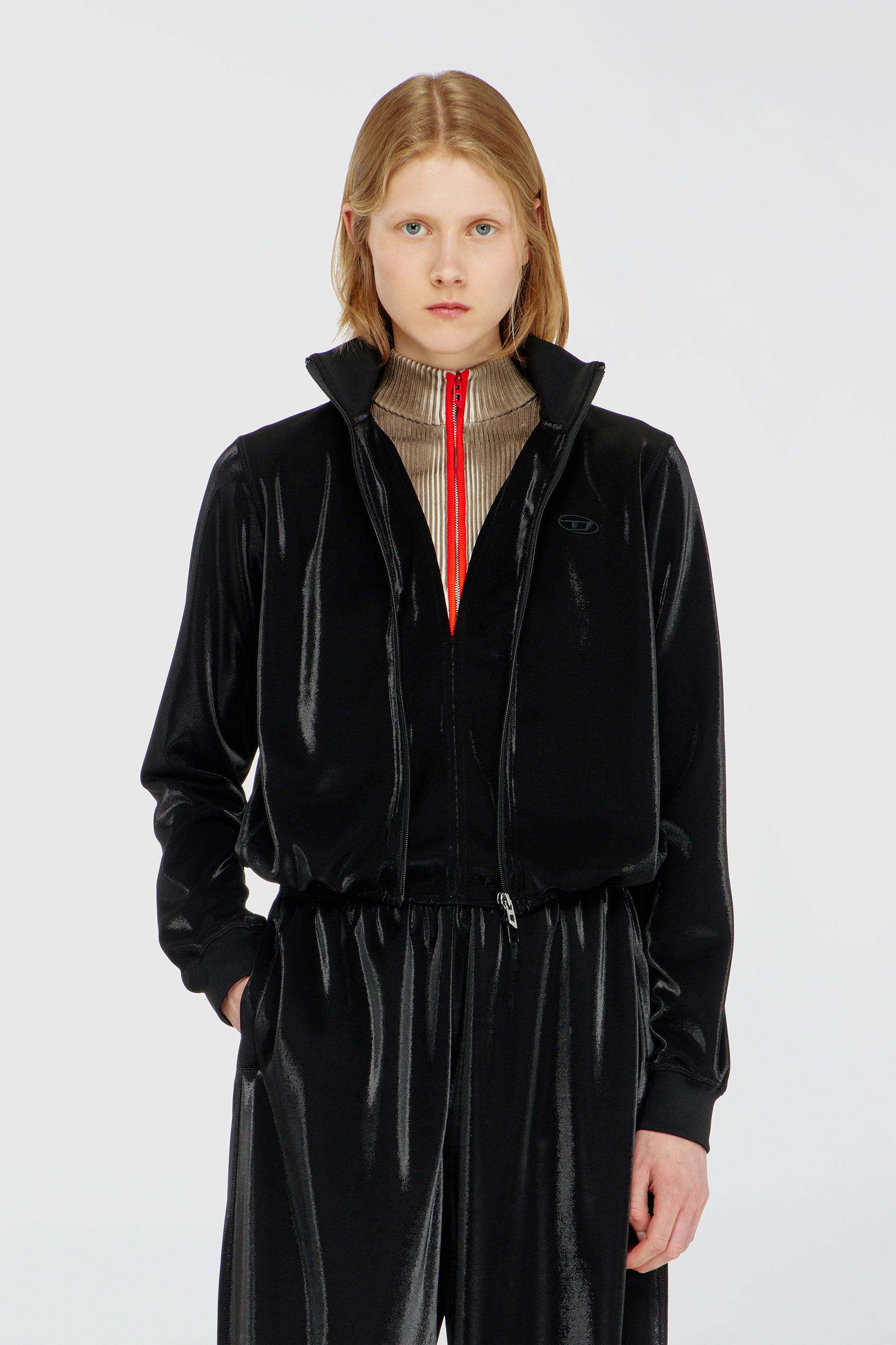 Diesel - F-ROSY, Woman's Zipped sweatshirt with shiny piquet effect in Black - 1