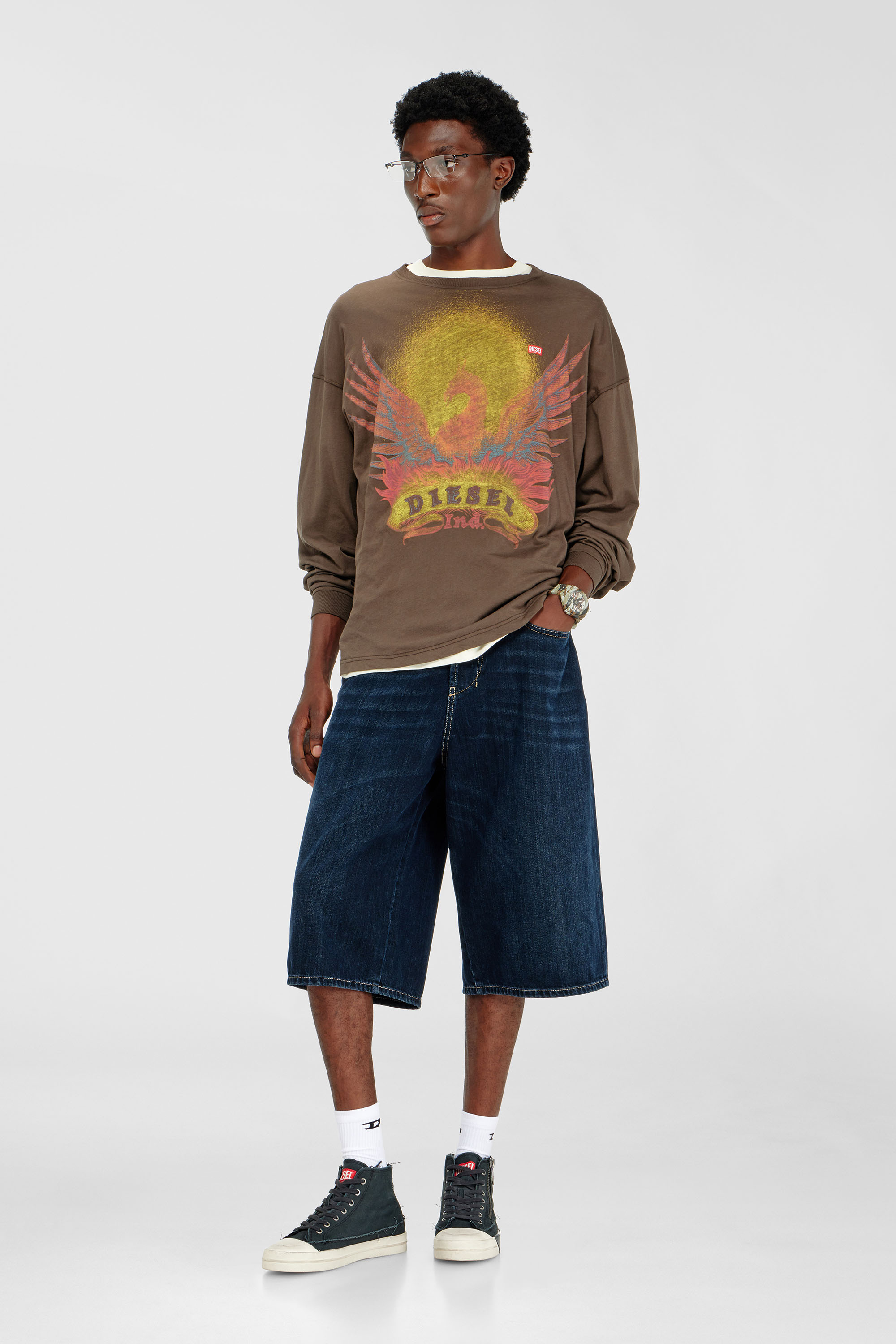 Diesel - T-BOXT-LS-AA1, Man's Long sleeve T-shirt with Phoenix graphic in Brown - 1