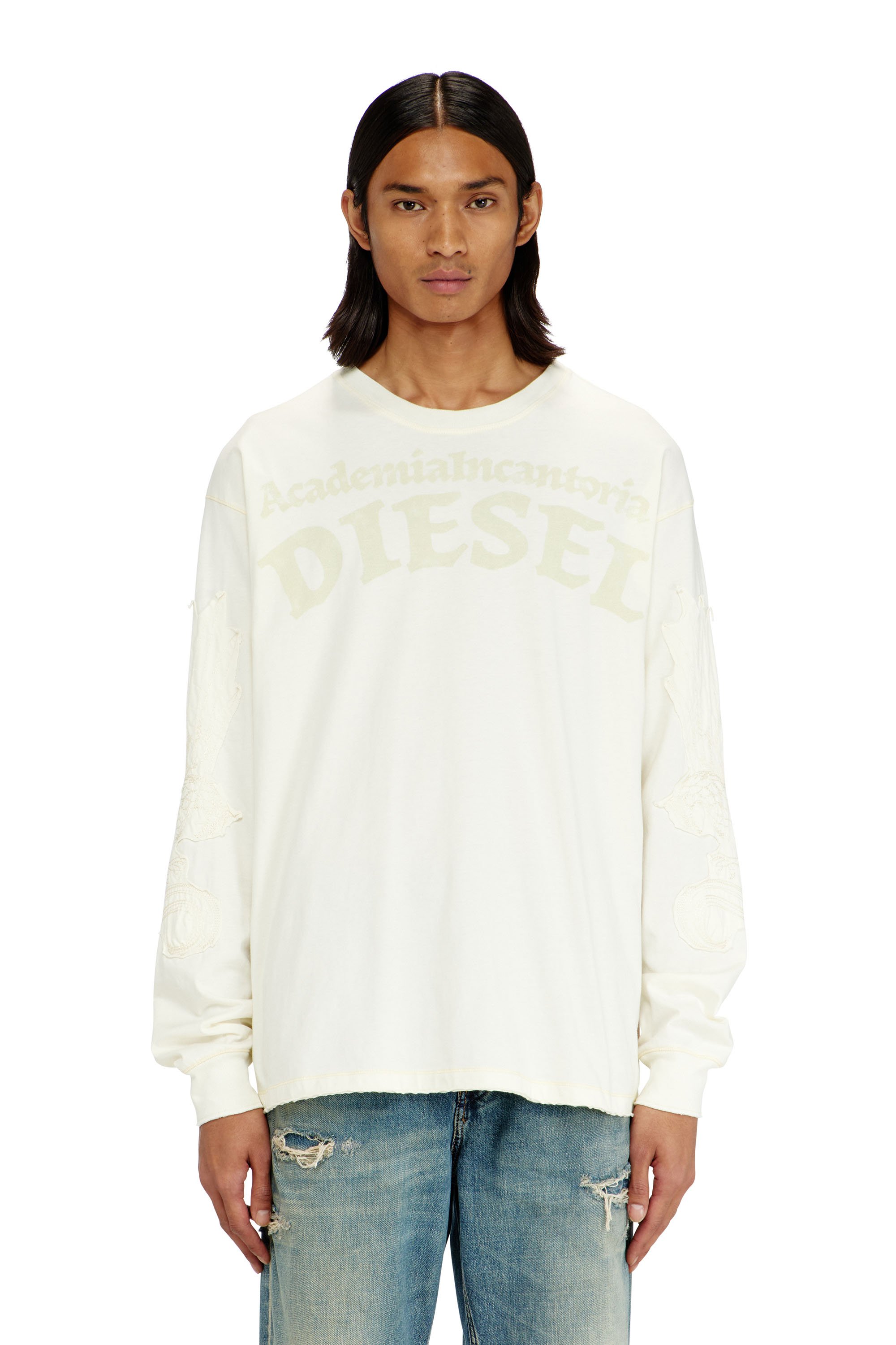 Diesel - T-NORM-LS-AA3, Man's Long-sleeve T-shirt with prints and patches in White - 1