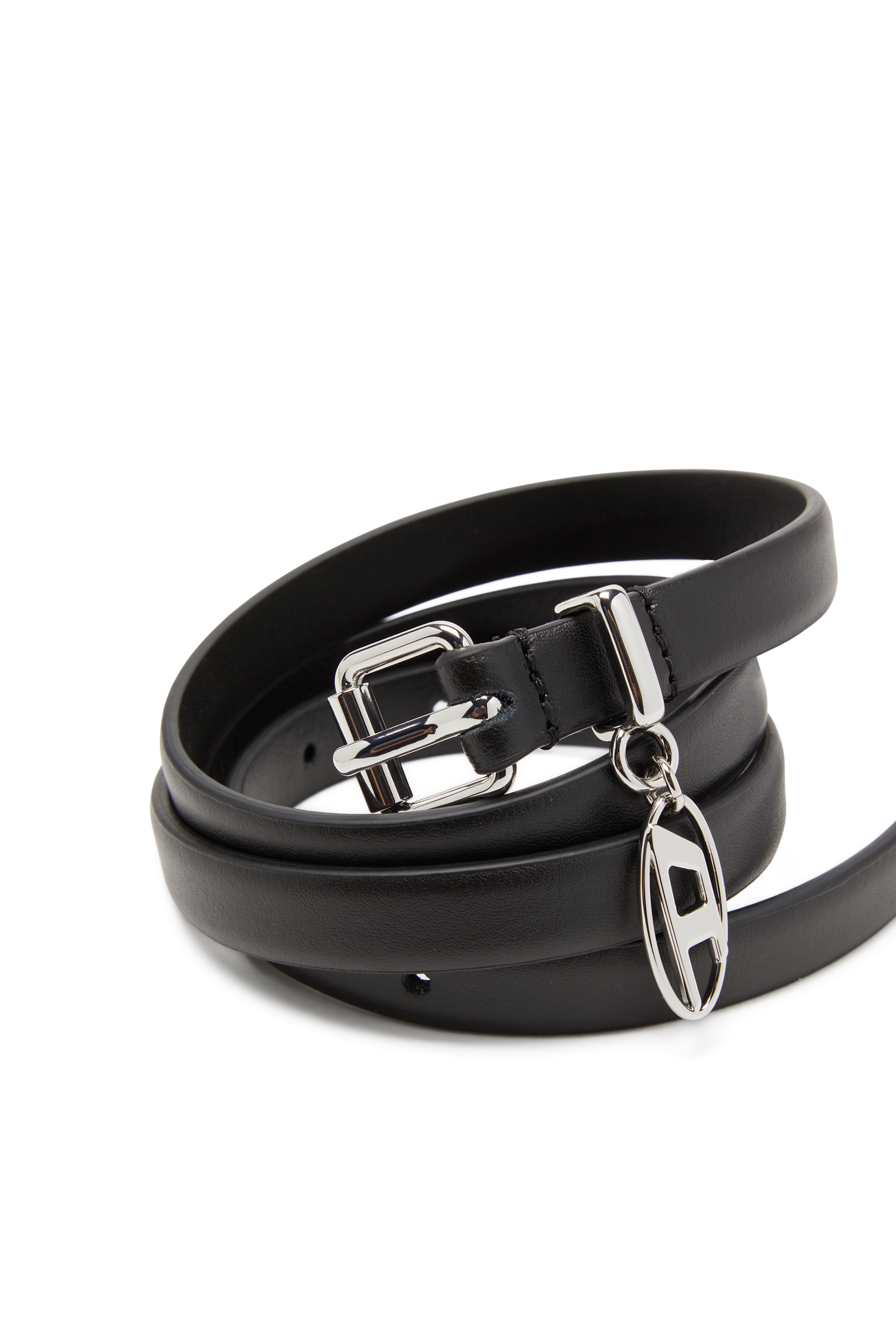 Diesel - B-CHARM-OVAL D, Woman's 1.5 cm leather belt with Oval D charm in Black - 3