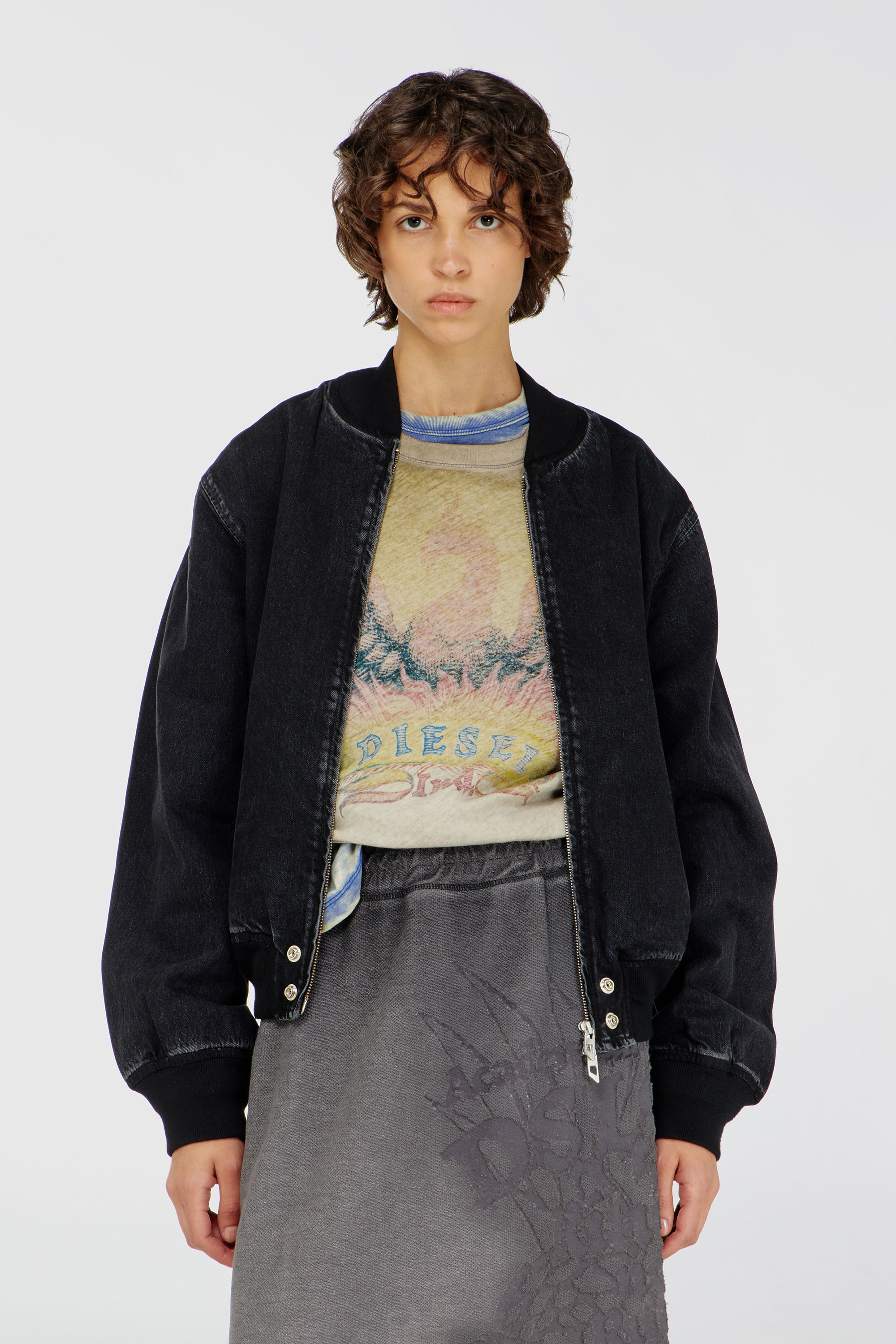 Diesel - D-GUZ, Unisex's Bomber jacket in denim in Black - 1