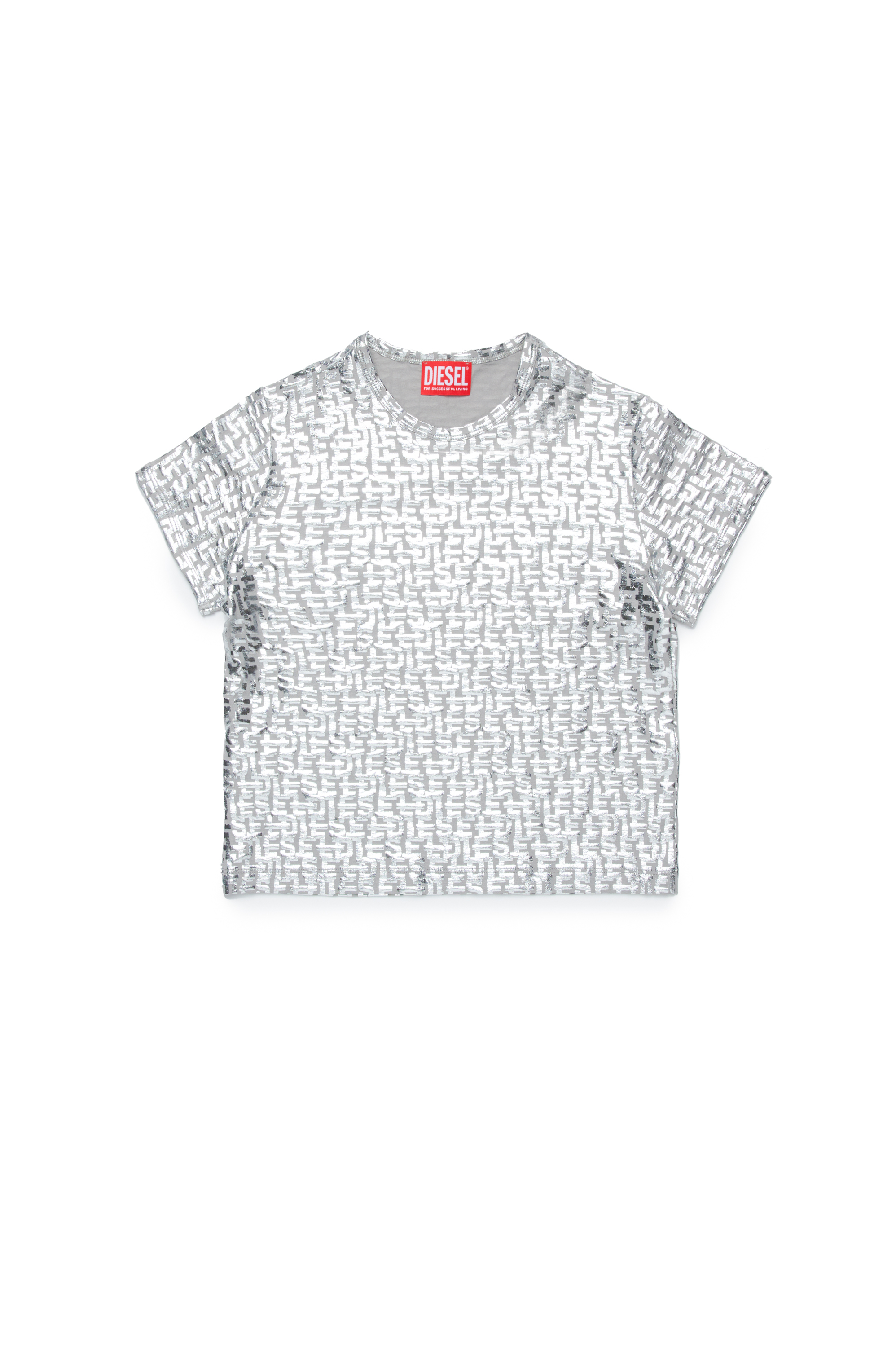 Diesel - TUNCUTIELONGL5, Woman T-shirt with Diesel monogram foil print in Silver - Image 1
