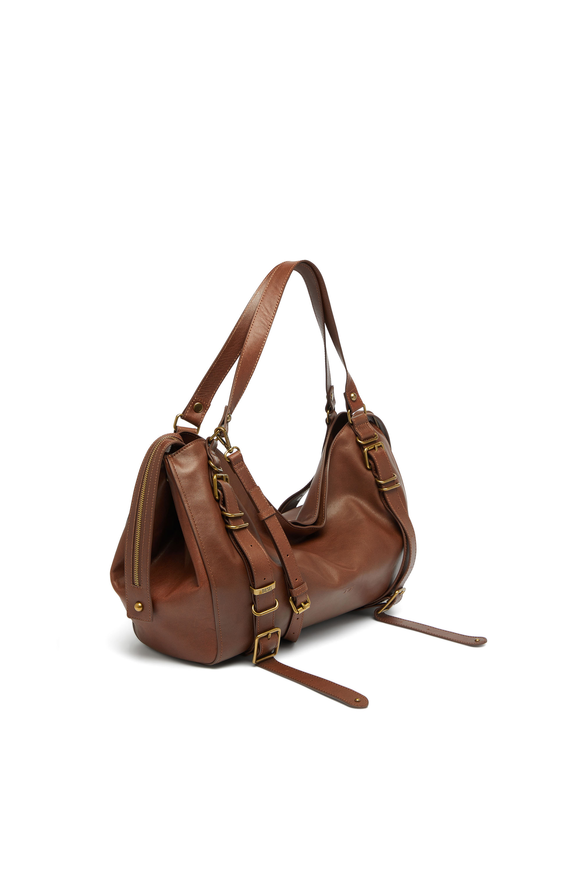 Diesel - D-ONE TOPHANDLE L, Unisex's D-One-Large top-handle bag in treated leather in Brown - 5