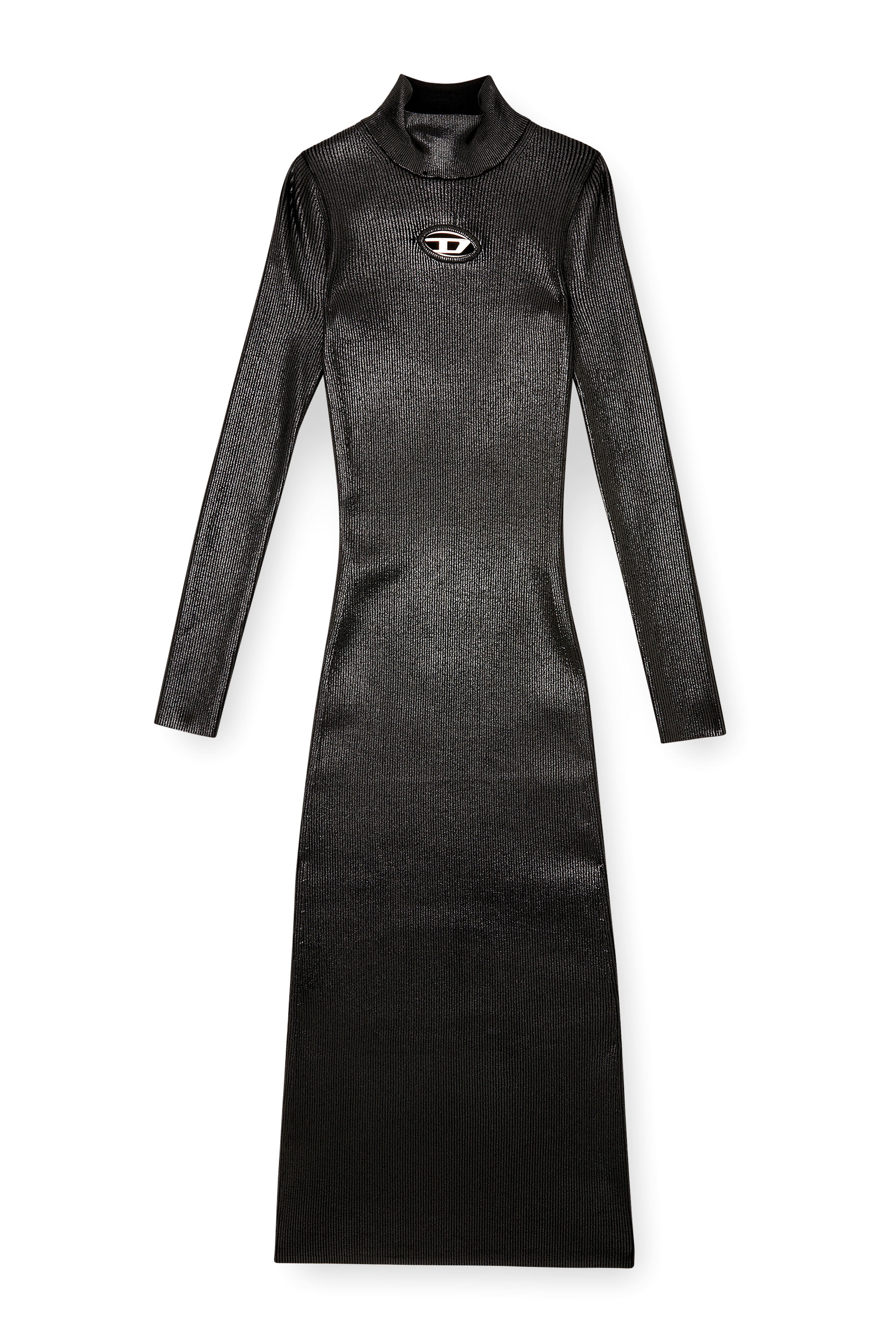 Diesel - M-ZARY-B, Woman's Midi turtleneck dress in shiny knit in Black - 2