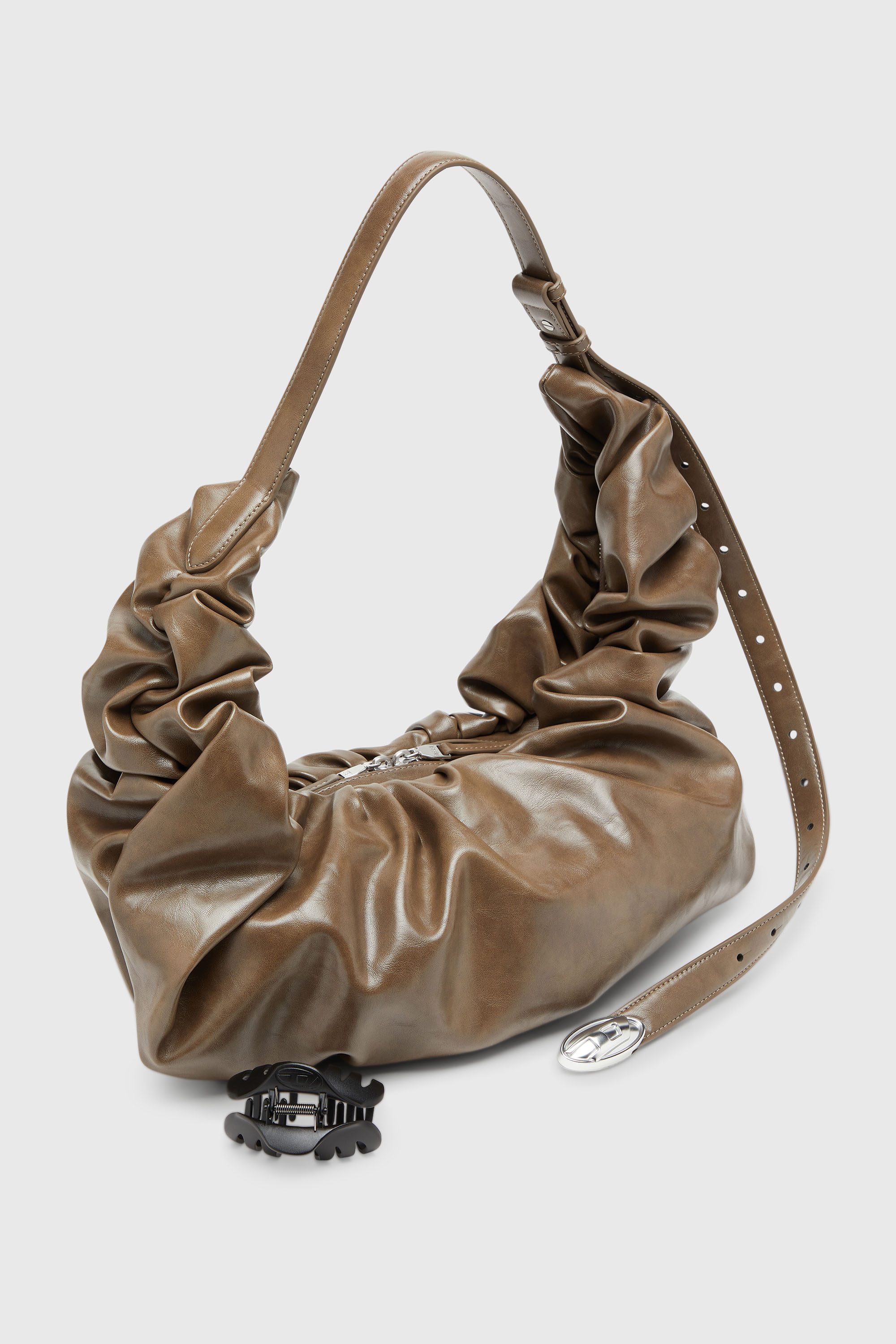 Diesel - GRAB-D HOBO L, Woman's Grab-D-Large scrunched hobo bag in Beige - 6