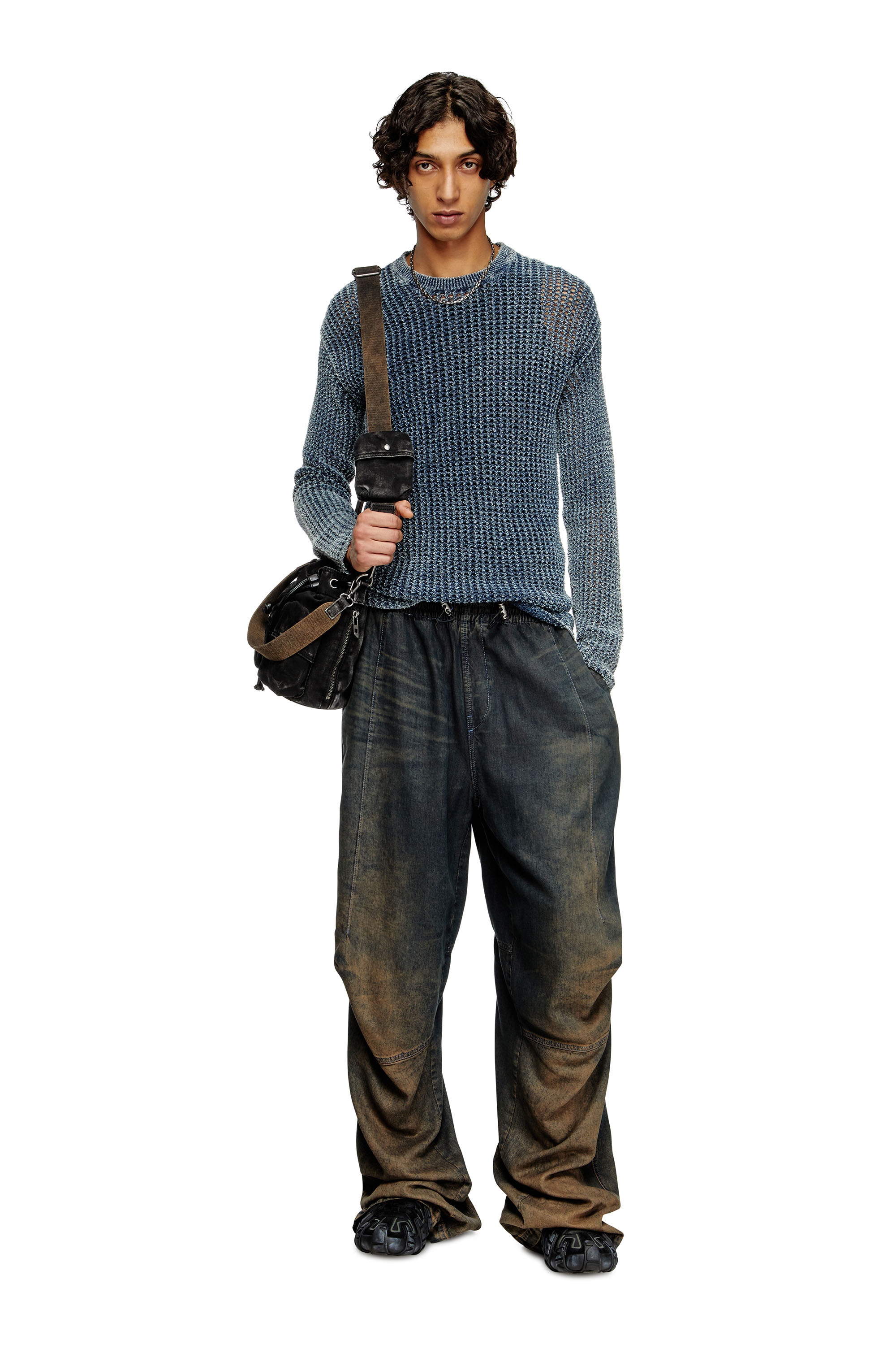Diesel - K-REDROS, Man's Mesh-knit jumper in denim yarn in Blue - 2