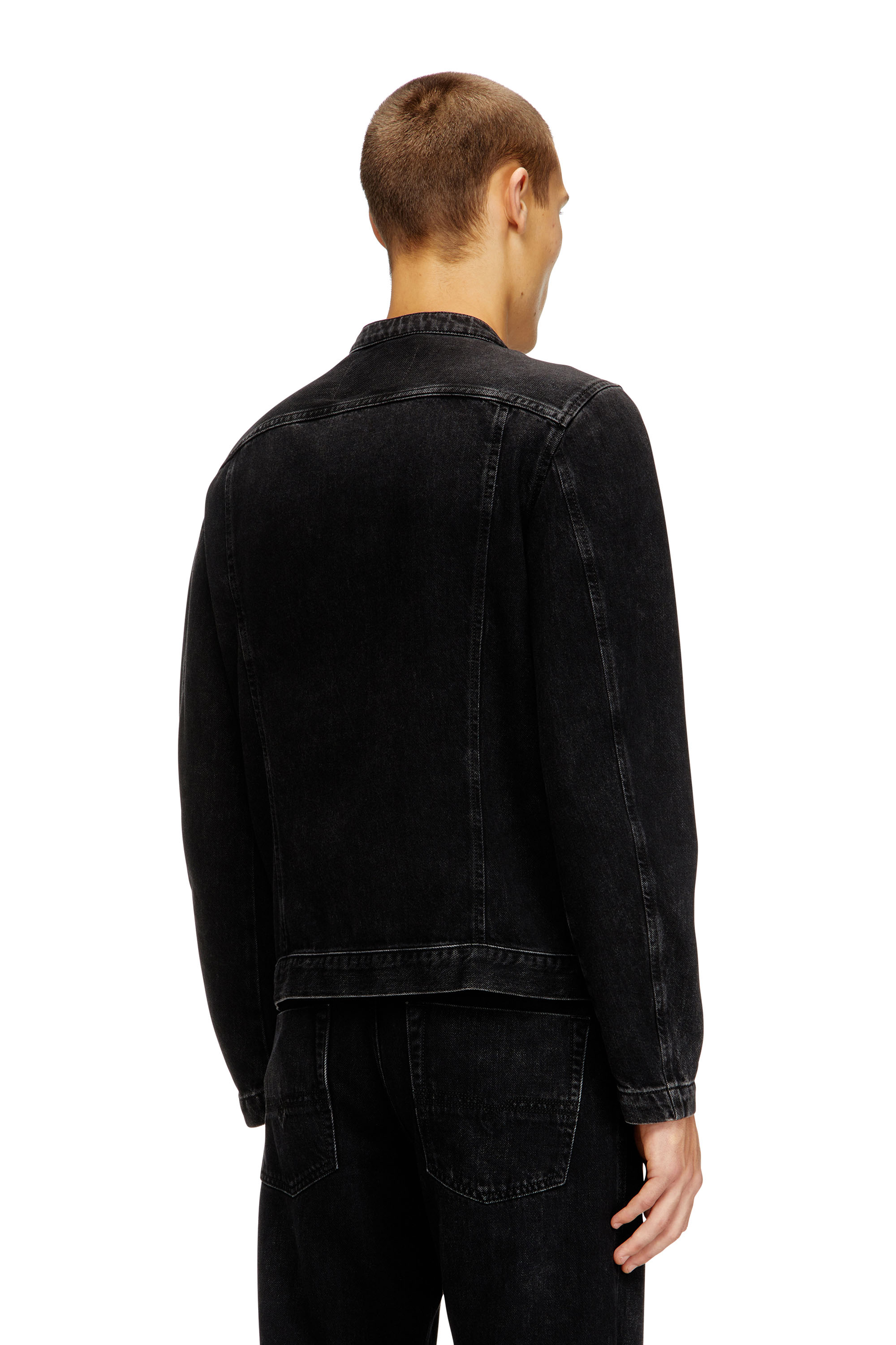Diesel - D-GLORY, Man's Moto jacket in clean-wash denim in Black/Dark grey - 3