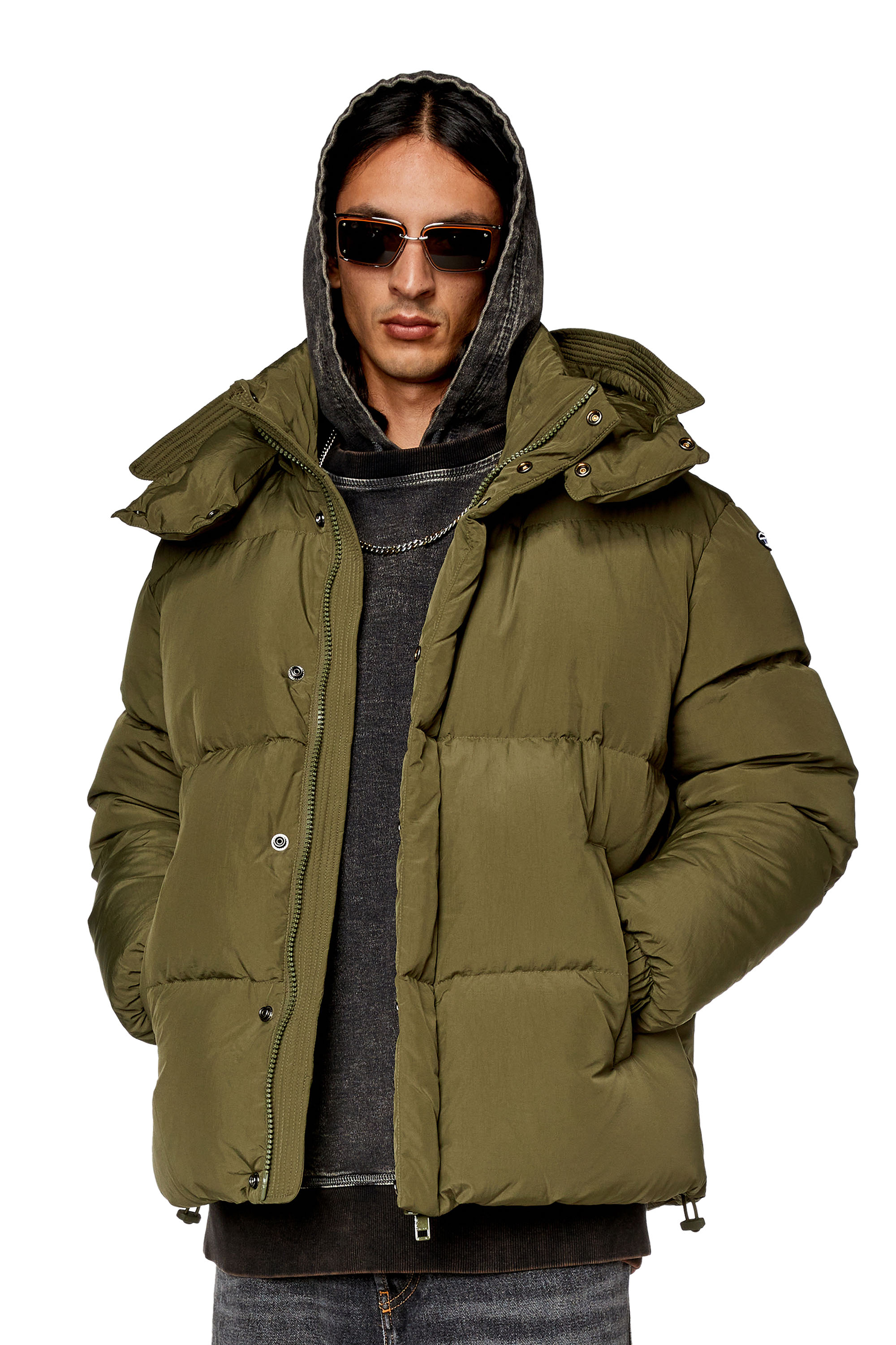 Diesel - W-ROLFYS, Man's Down jacket in recycled nylon taslan in Olive Green - 3