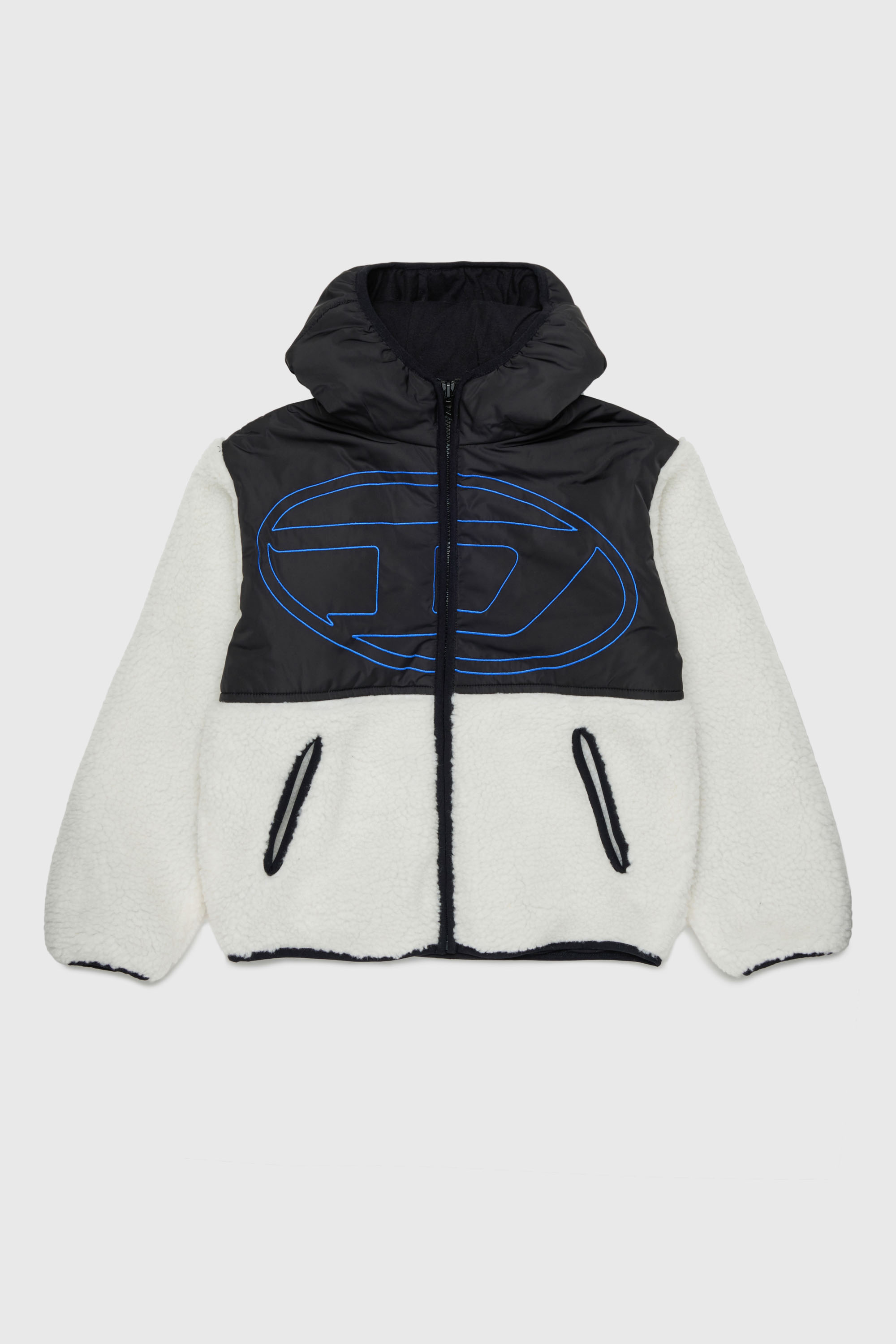 Hooded jacket in nylon and teddy fleece
