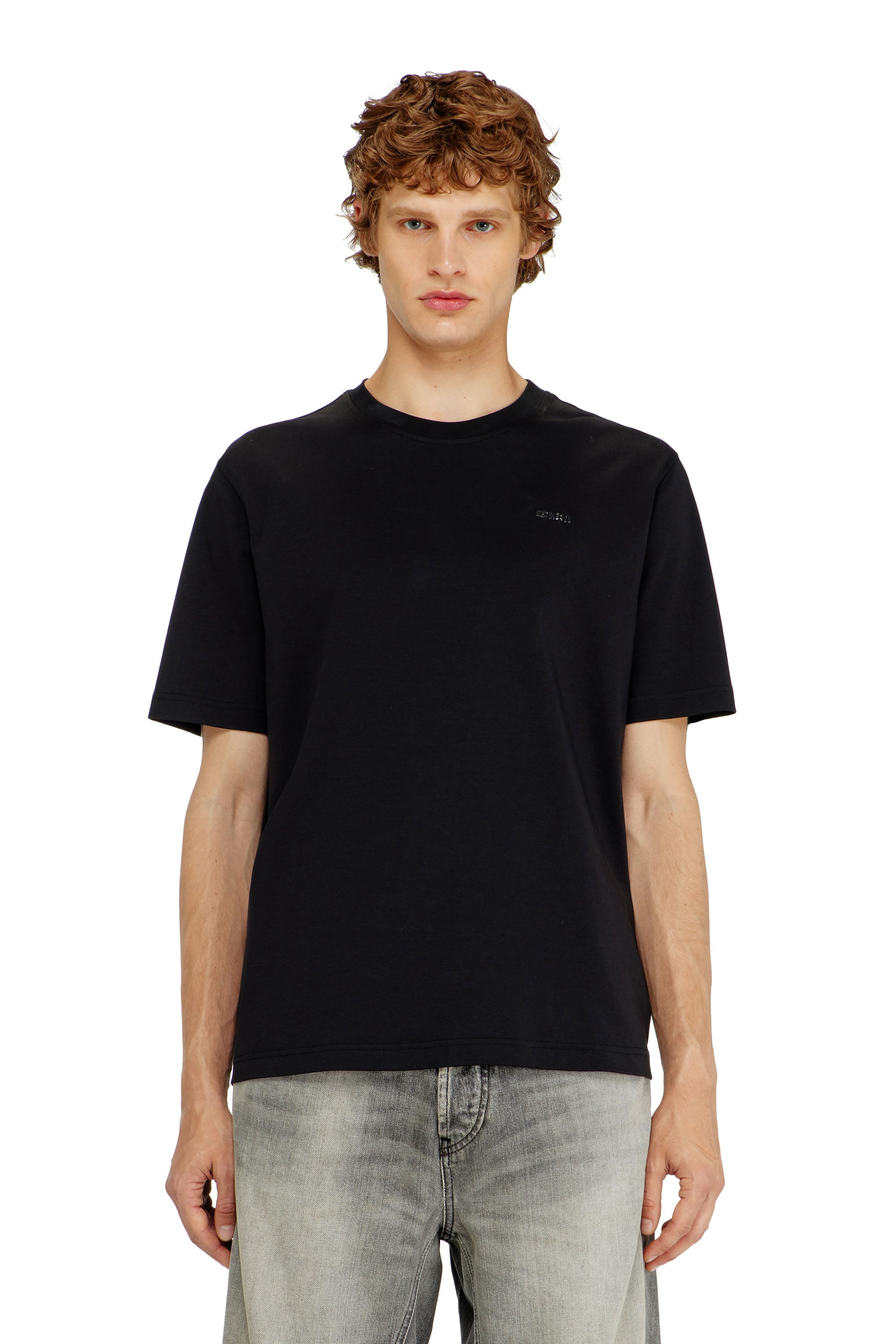 Diesel - T-ADJUST-MET, Man's Cotton T-shirt with small logo on chest in Black - 1