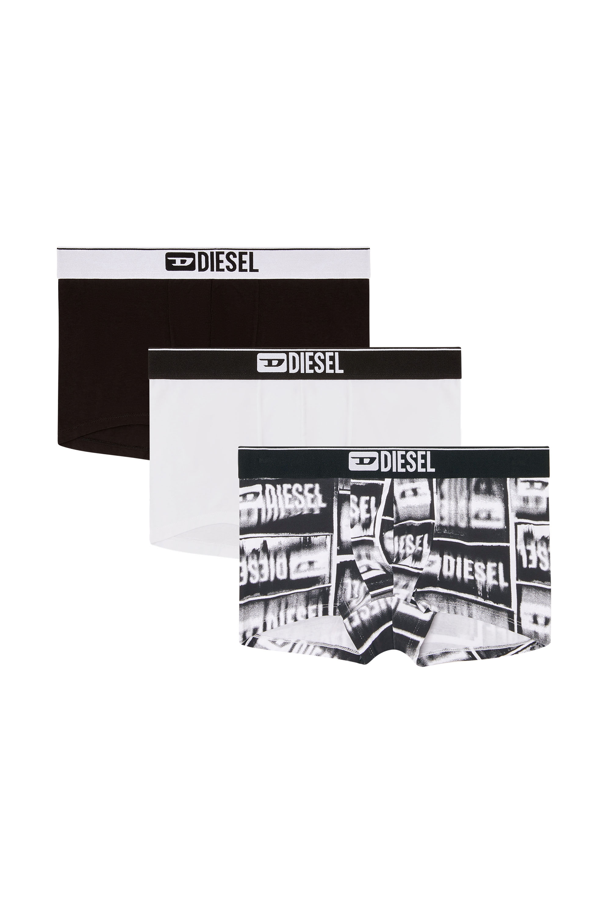 Diesel - DAMIEN-D-BOX-3PACK, Man's 3-pack boxer briefs in stretch cotton in White/Black - 1