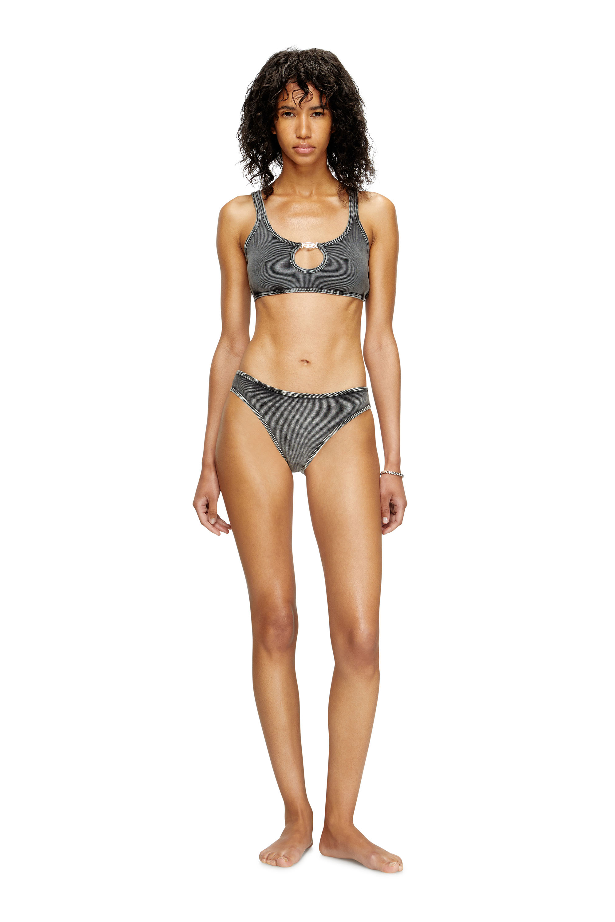 Diesel - UFSB-OVAL-D-RIB-BRALETTE, Woman's Ribbed bralette with Oval D plaque in Black - 1