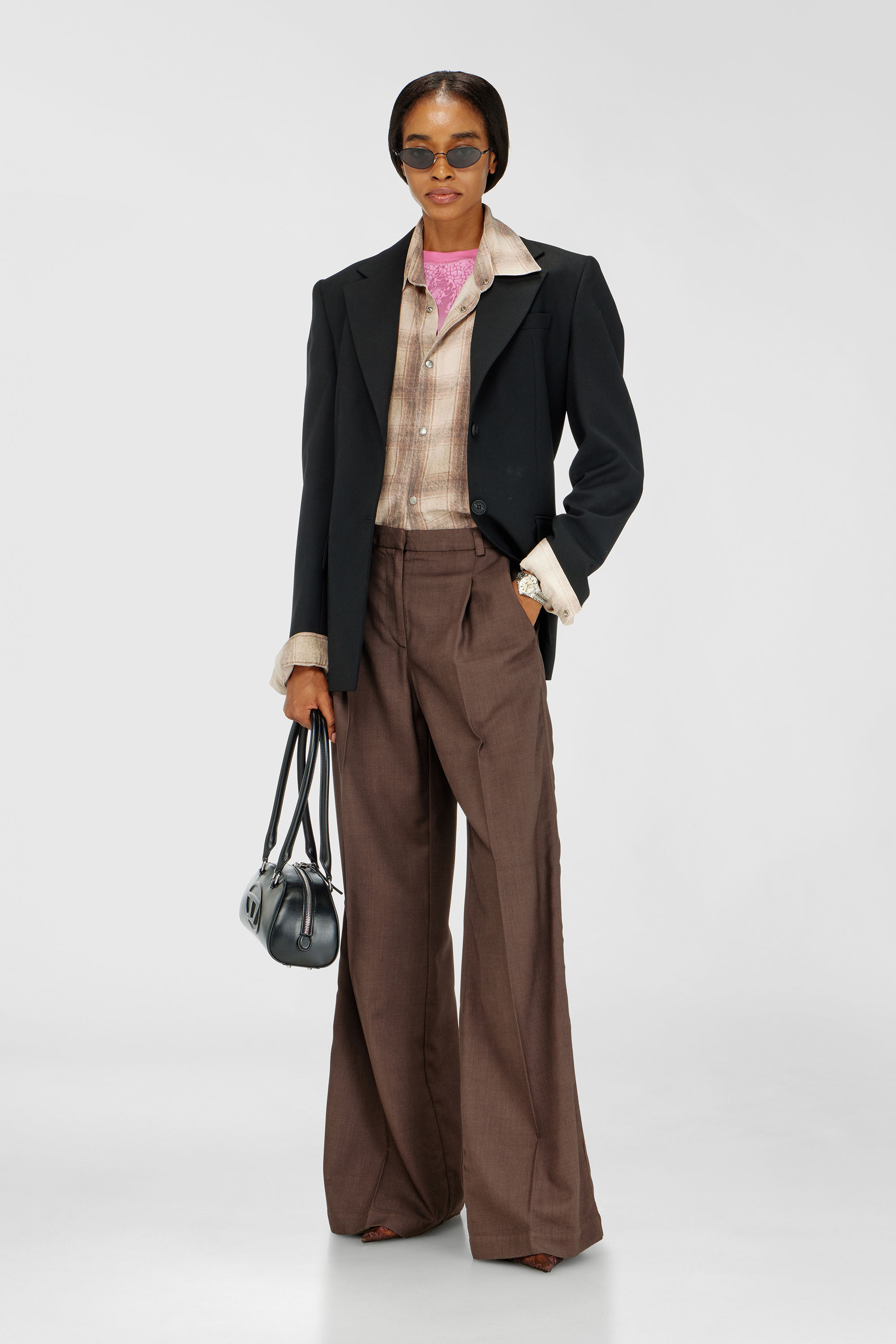 Pleated wide-leg pants in stretch wool