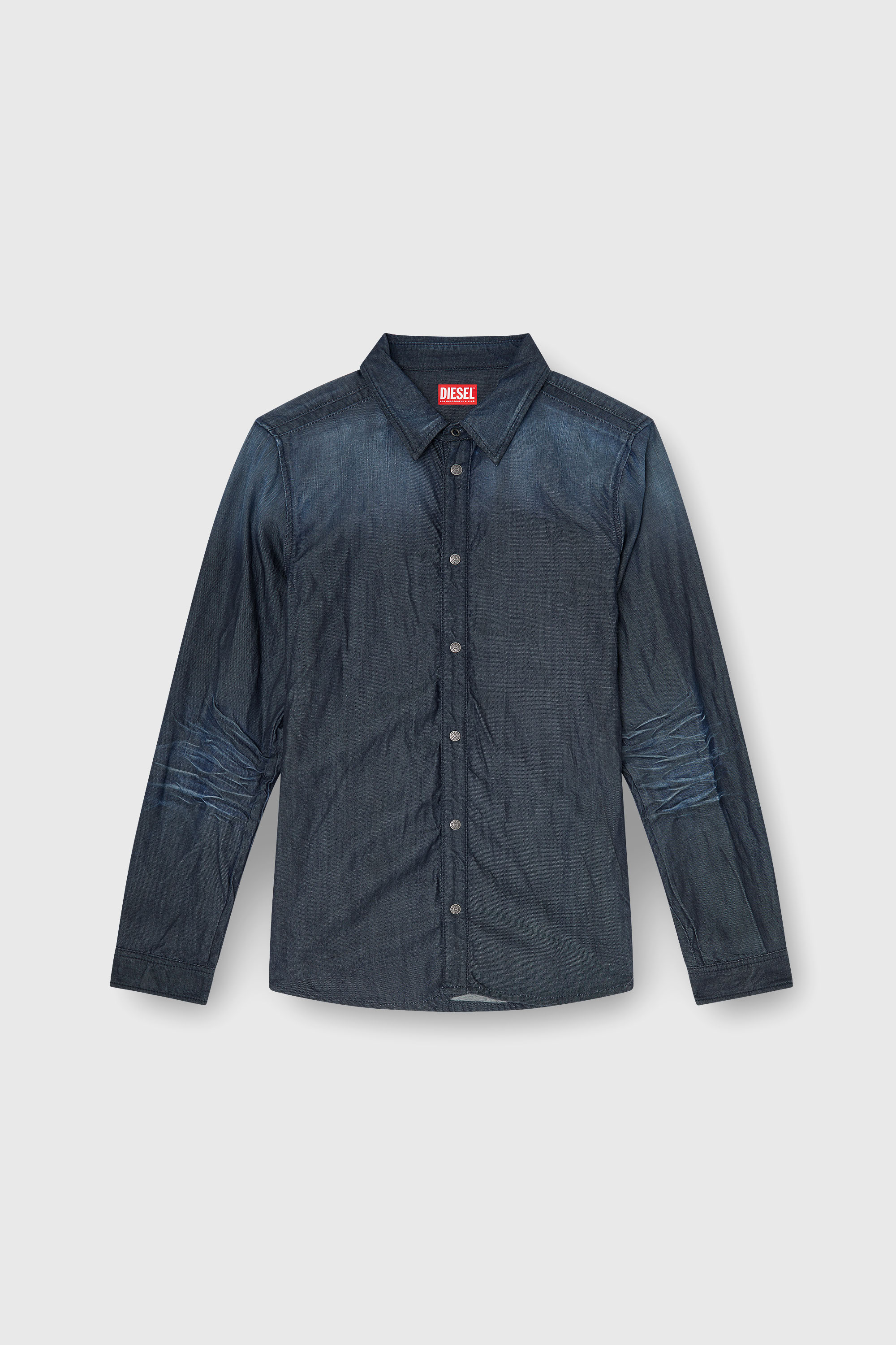 Diesel - D-SYNAR-FSJ1, Man's Shirt in creased denim in Dark Blue - 3