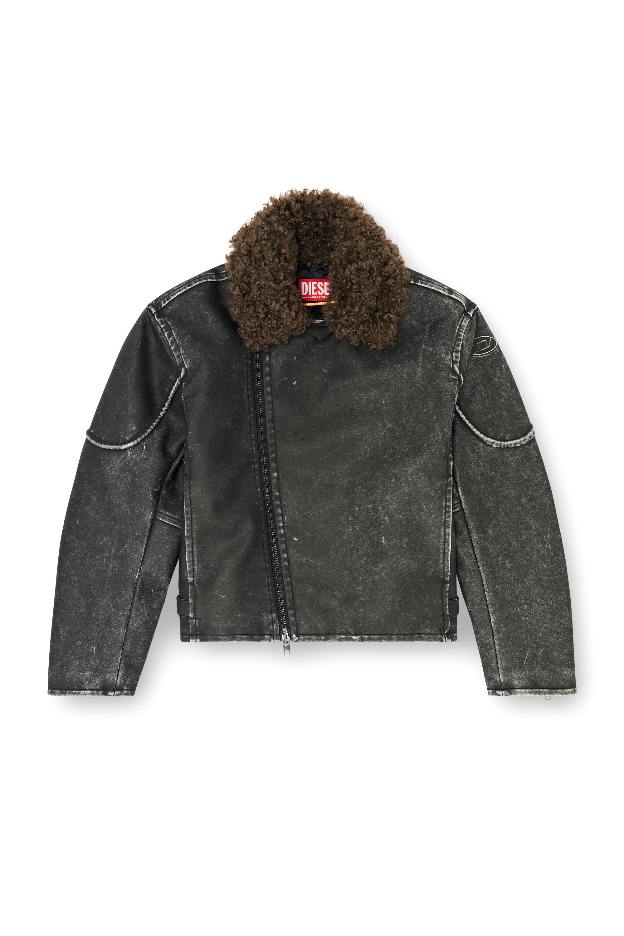 Diesel - W-ALEX, Man's Biker jacket with detachable collar in Dark grey - 3