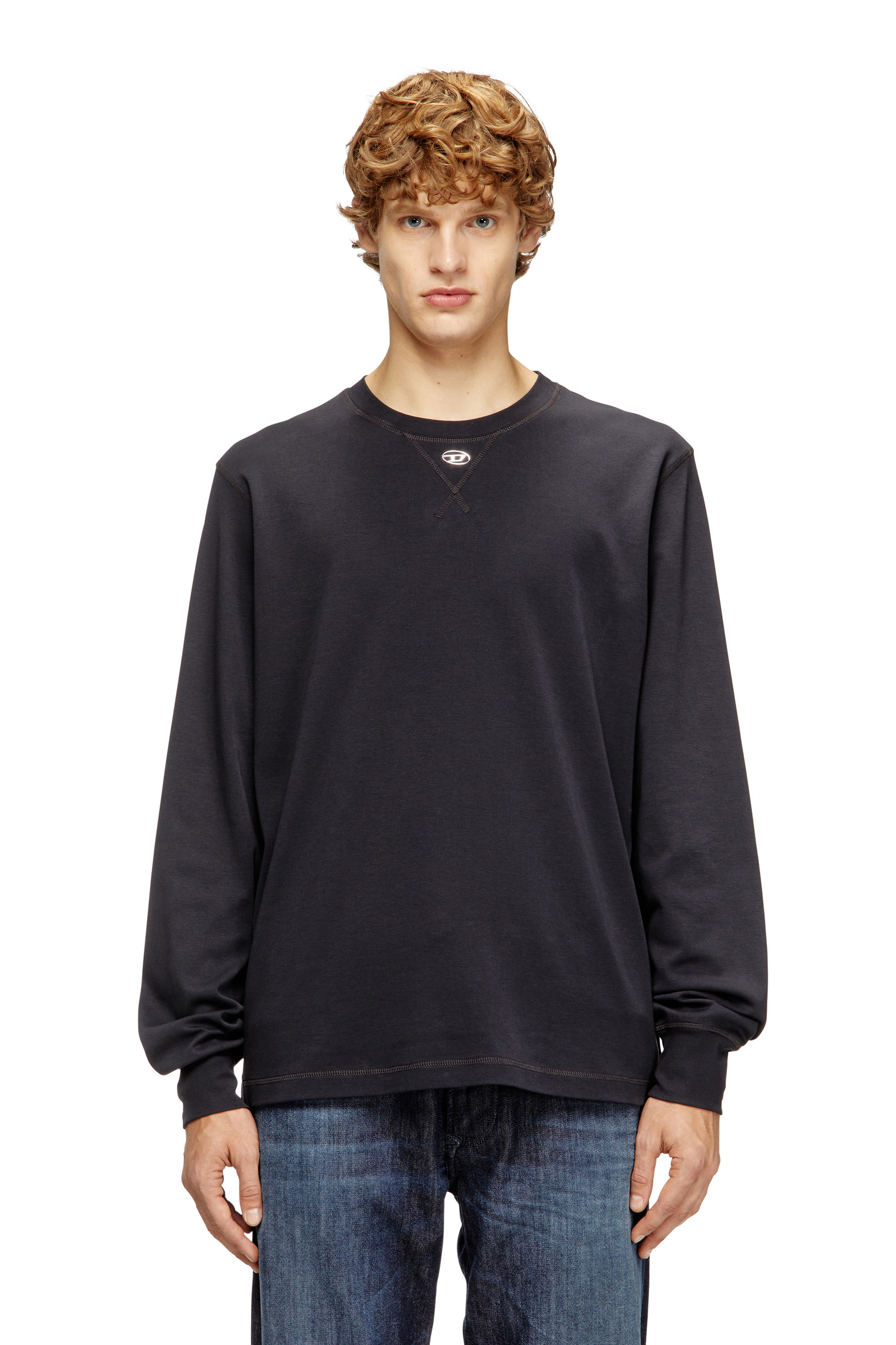 Diesel - T-MADJUST-LS-TR, Man's Cotton long-sleeve T-shirt with Oval D in Dark grey - 1