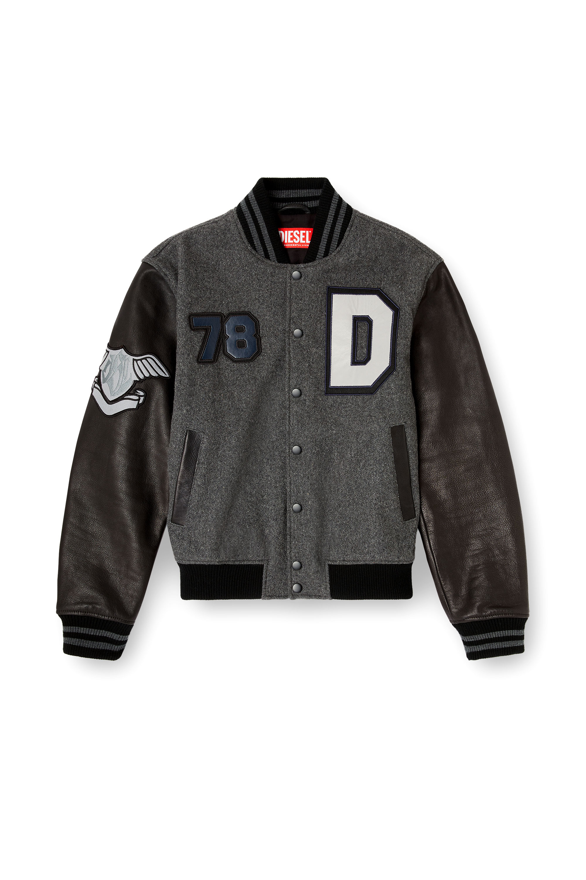 Diesel - L-ARRY-CP, Man's Varsity jacket in wool and leather in Black/Grey - 3