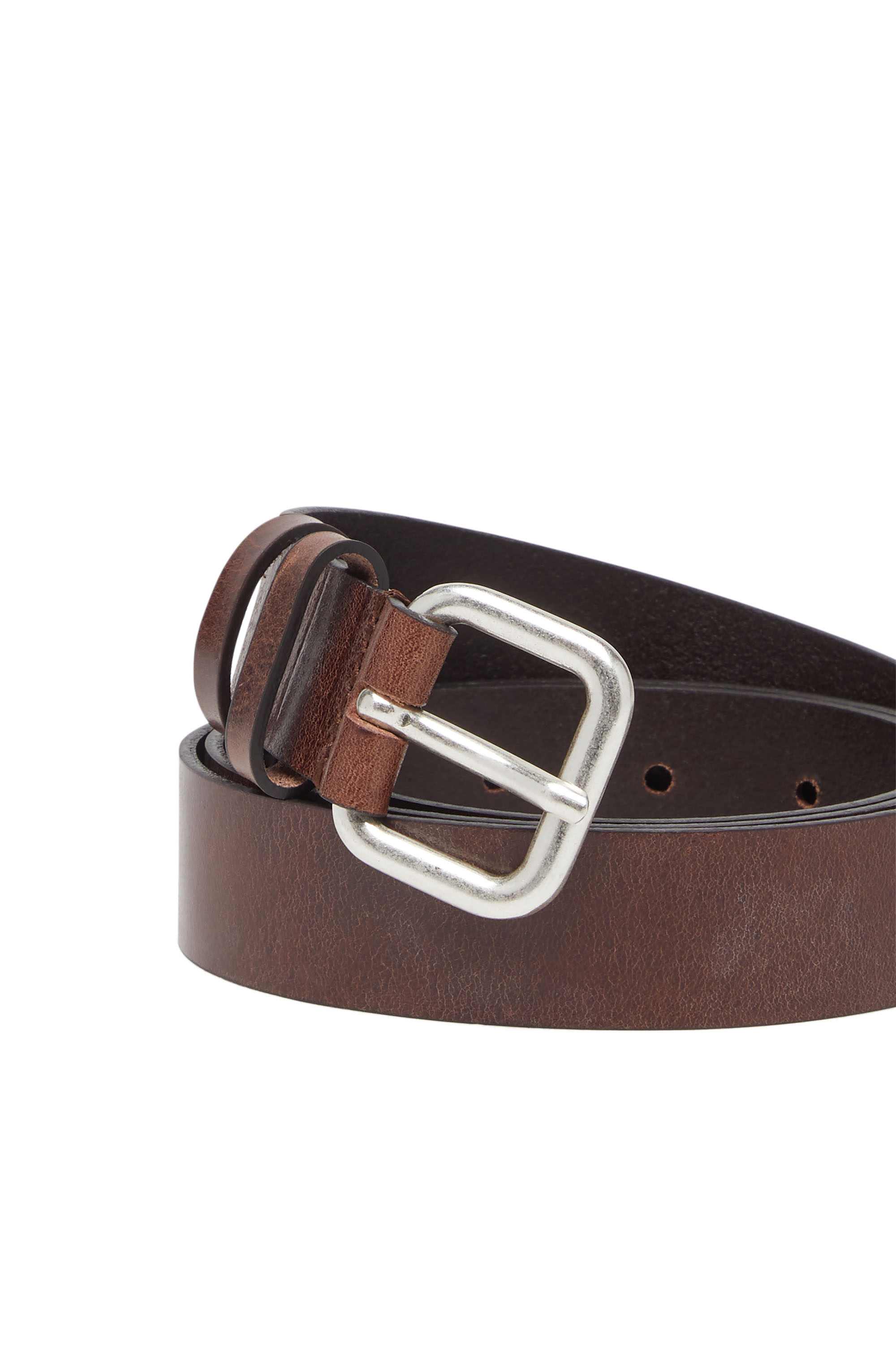 Diesel - B-INLAY, Unisex's Leather belt with oval D logo in Brown - 3