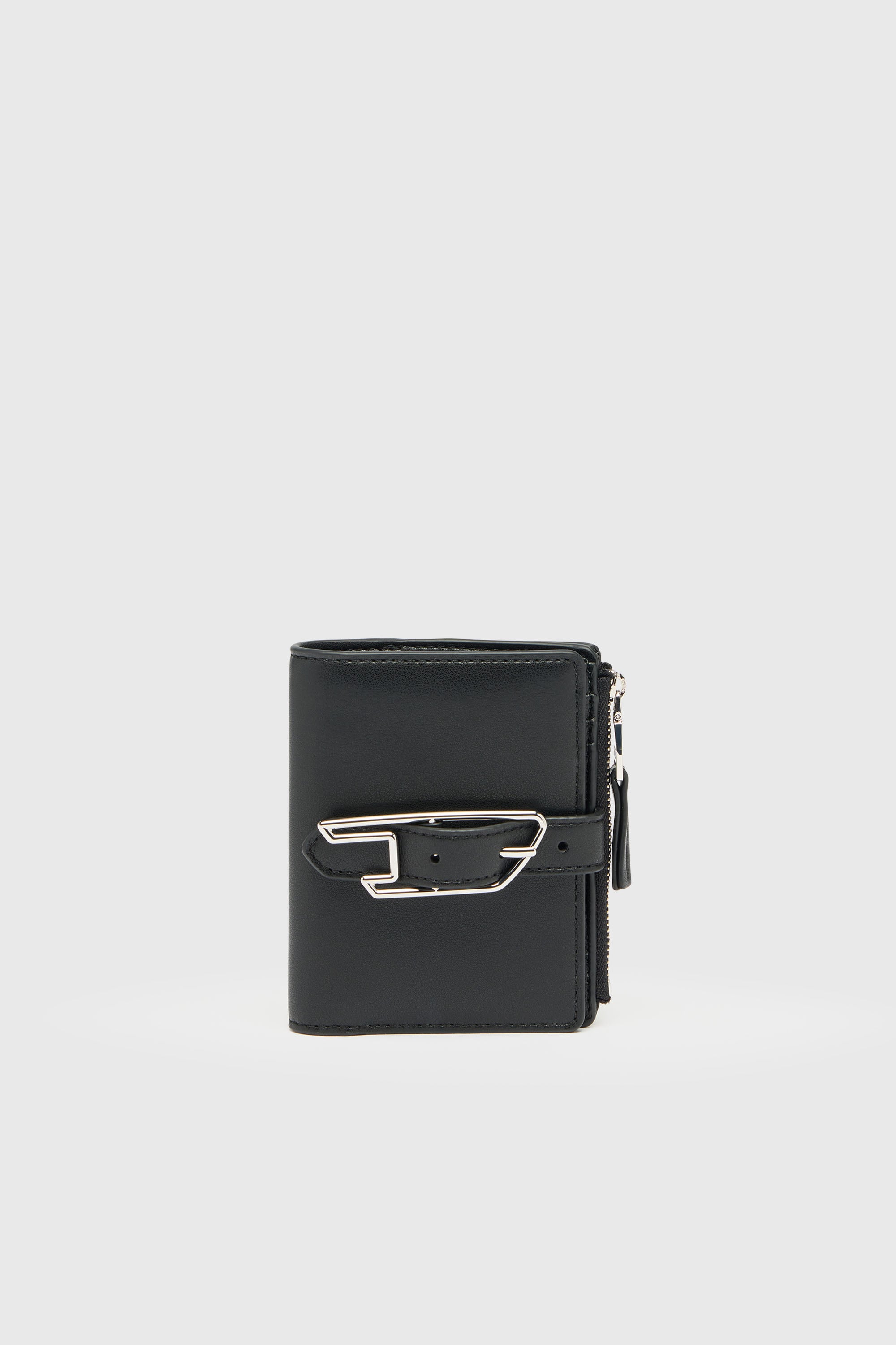 Diesel - D-LINE BI FOLD ZIP II, Woman's Bi-fold wallet in coated leather with belt detail in Black - 1