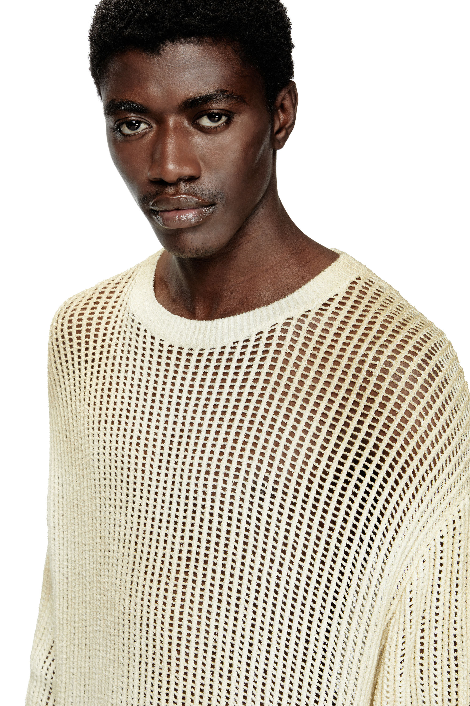 Diesel - K-SKUAT, Man's Open-knit jumper with distressed effect in Beige - 5