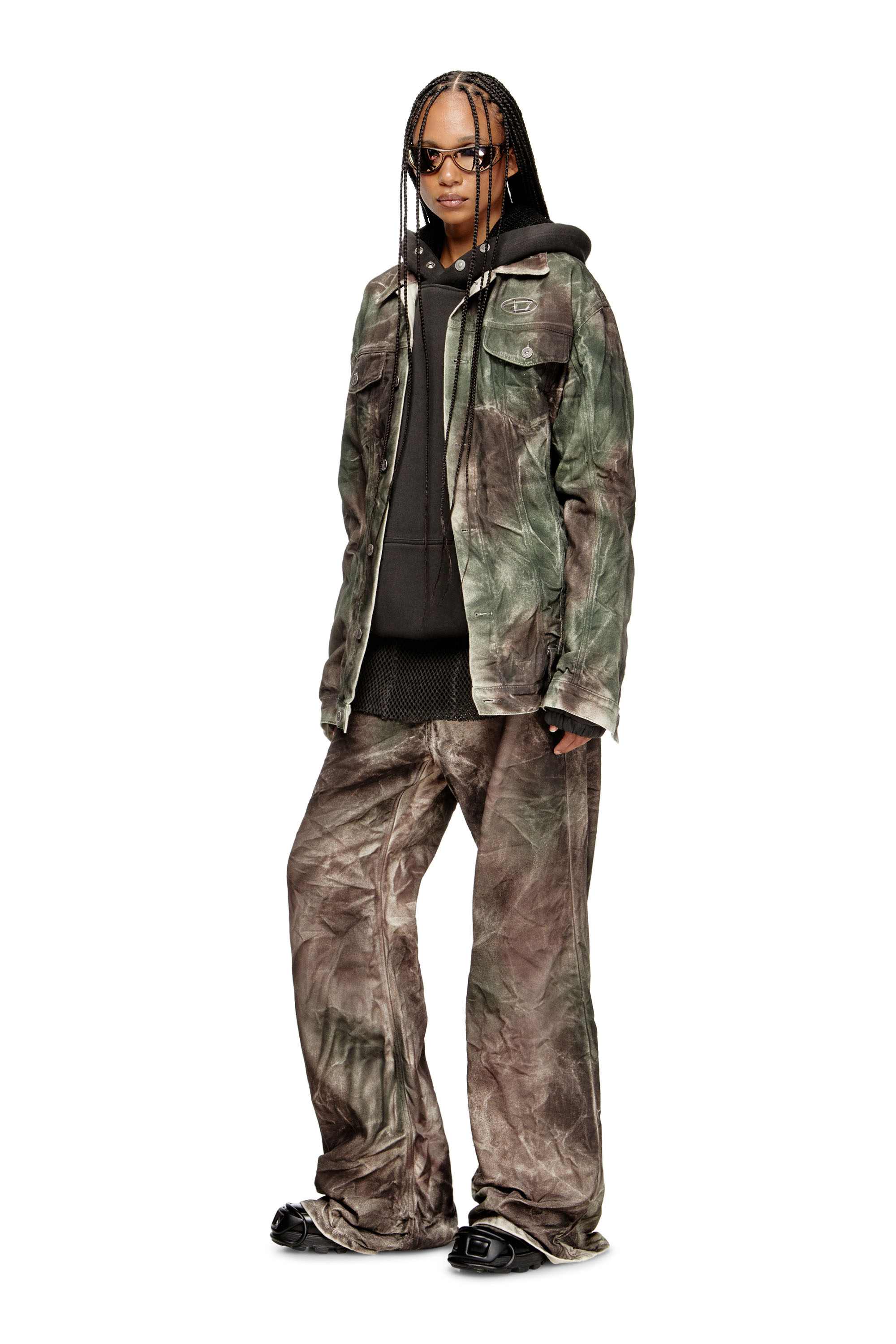 Diesel - J-THUG-JKT, Unisex's Trucker jacket in crinkled camo canvas in Brown/Green - 7