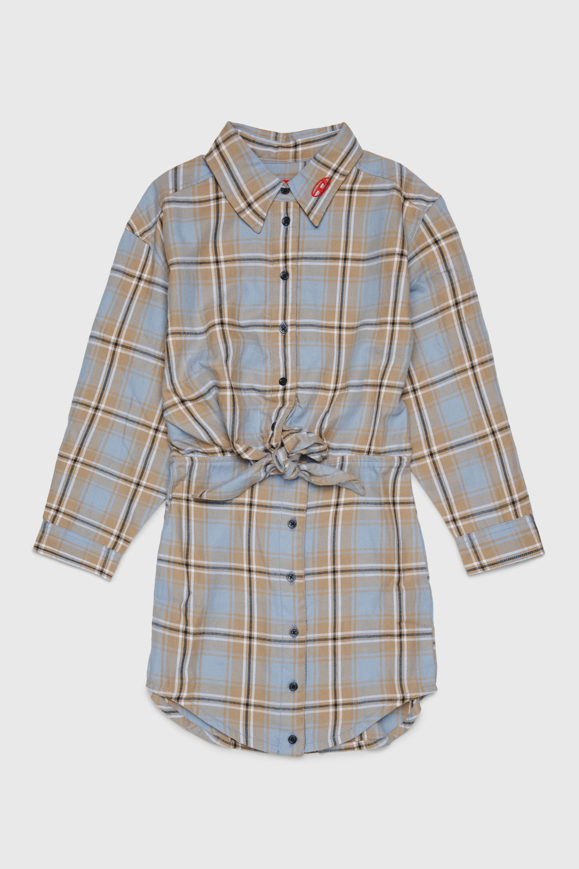 Check-cotton shirt dress with tie-knot waist