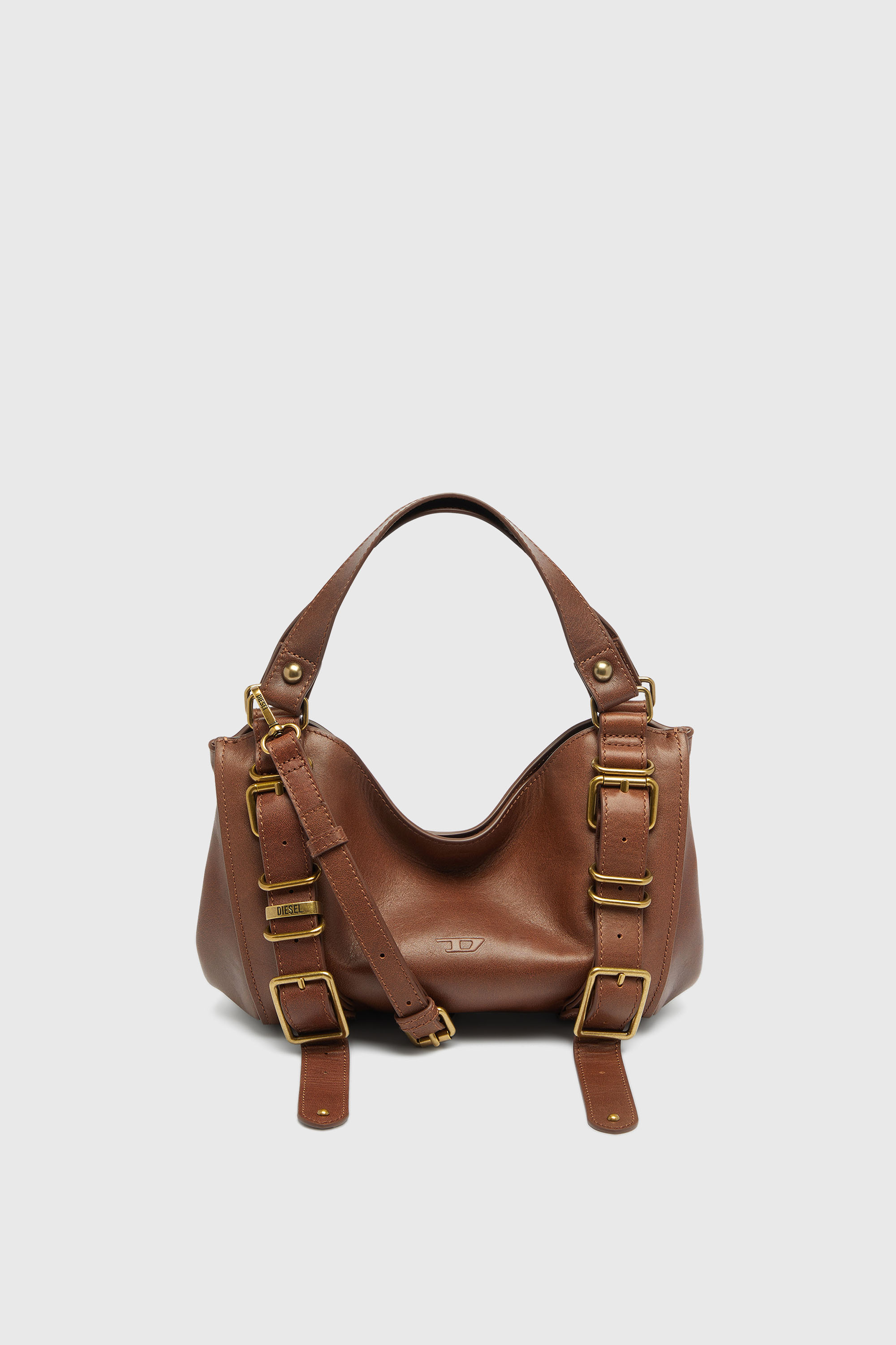 Diesel - D-ONE TOPHANDLE S, Woman's D-One-Small top-handle bag in treated leather in Brown - 2