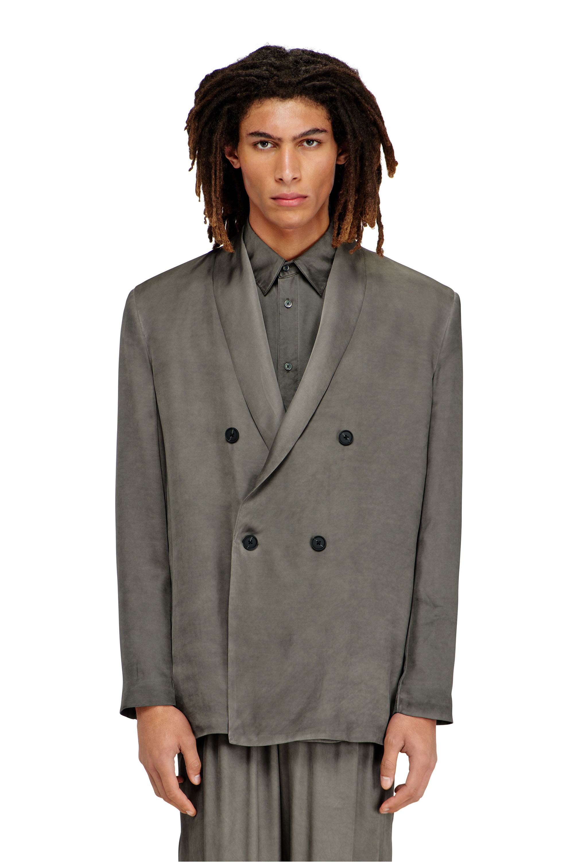 Diesel - J-ARMAN-ALBG, Man's Blazer in treated fluid viscose in Dark grey - 1