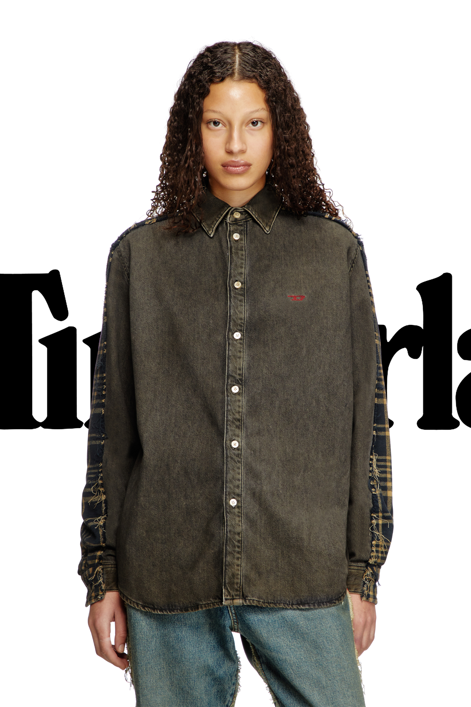 Diesel - Shirt Dieseloves 5A, Unisex's Overdyed denim and check and shirt in Black/Blue - 3