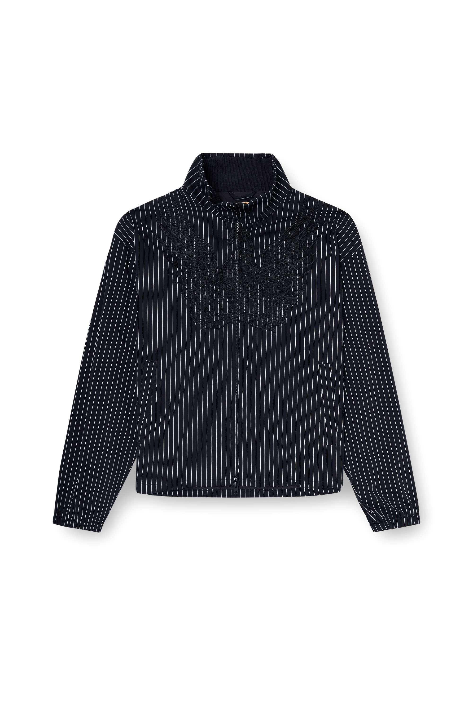Diesel - J-CORSAR-NJCA, Man's Nylon pinstripe Jacket with Phoenix embroidery in Black - 2