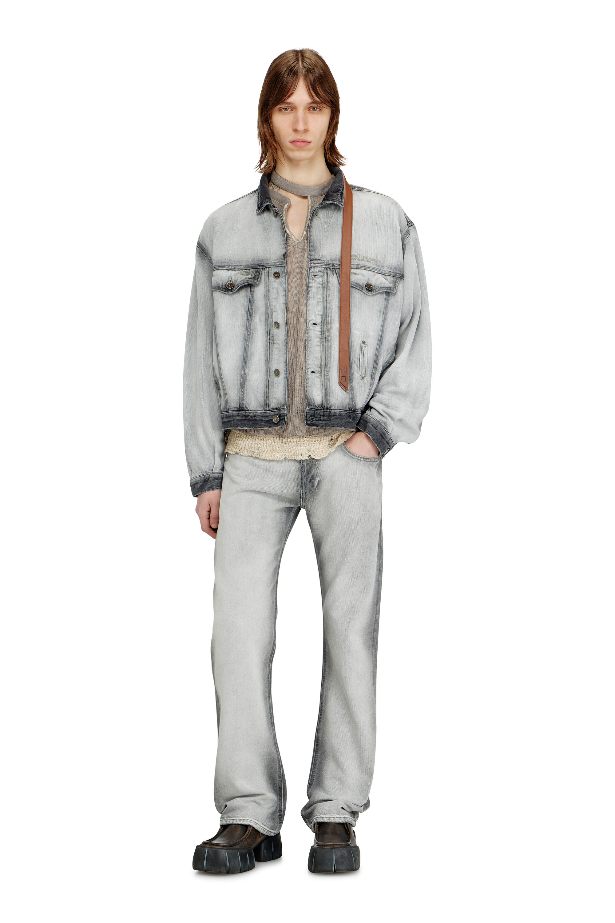 Diesel - D-DENVER-FSI, Unisex's Trucker jacket in soft skeleton denim in Light Grey - 1