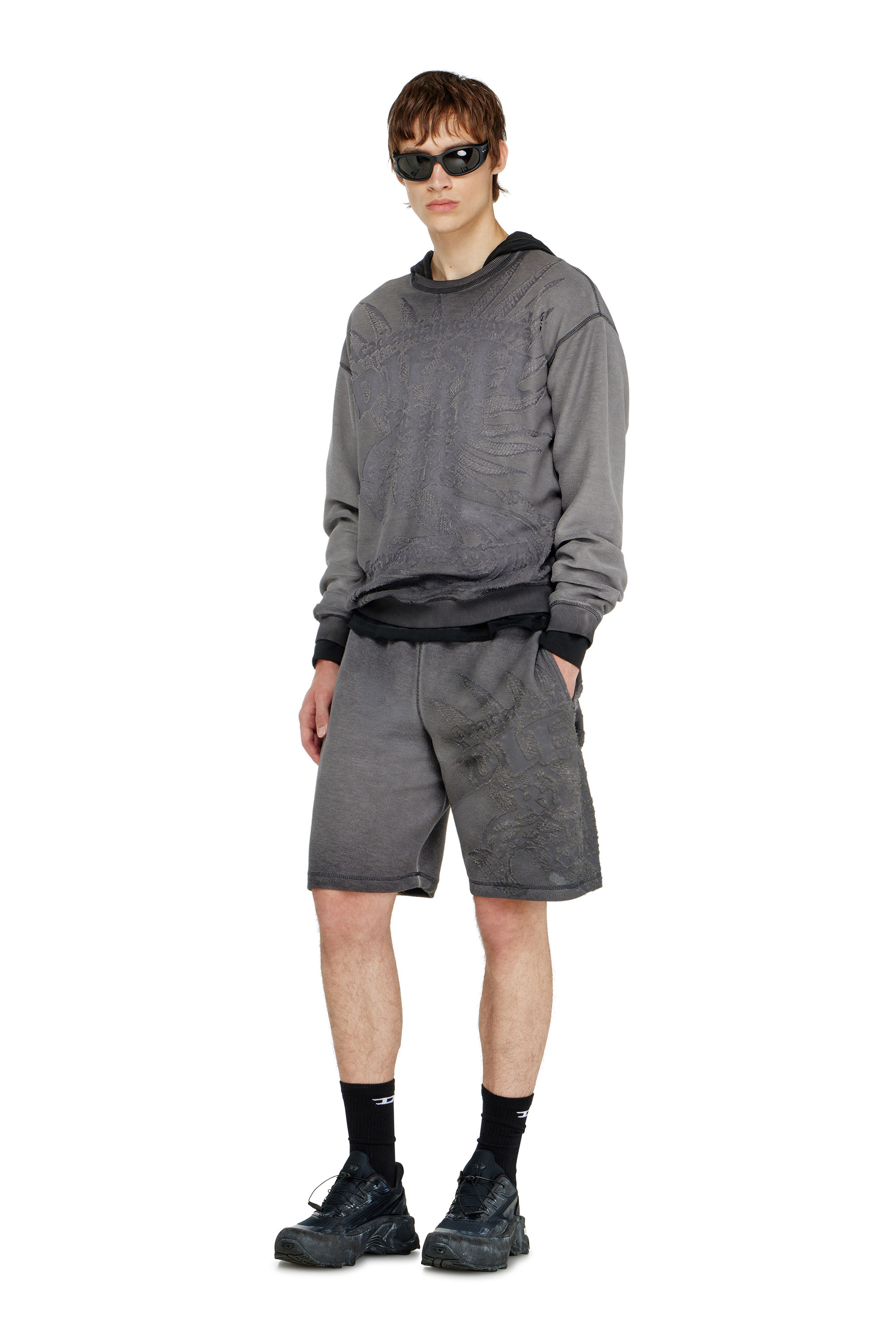 Diesel - P-RAWCROW, Man's Sweatshorts with d&eacute;vor&eacute; motifs in null - 1
