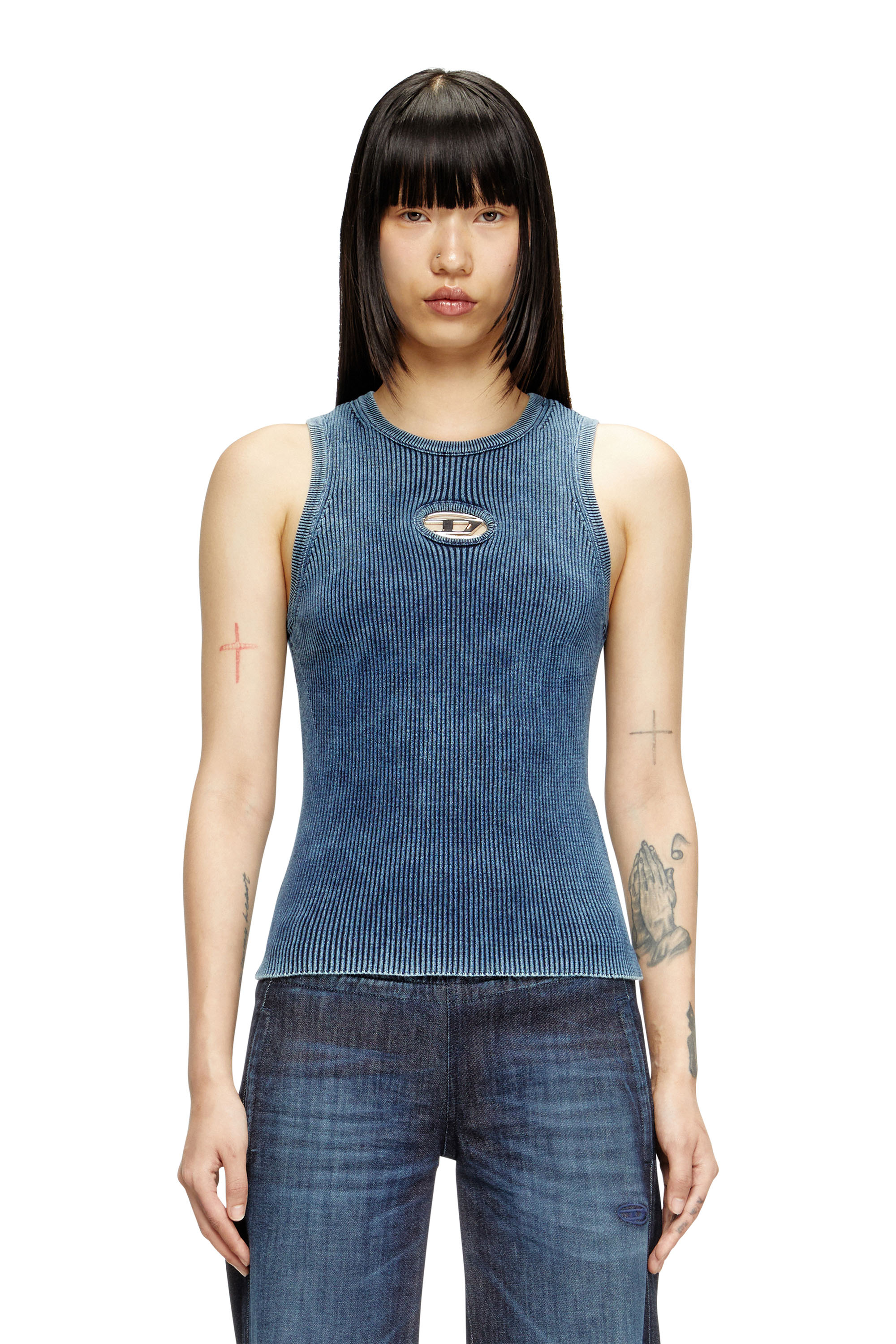 Diesel - M-ANCHOR-A-SL, Woman's Rib-knit tank top with Oval D in Dark Blue - 1