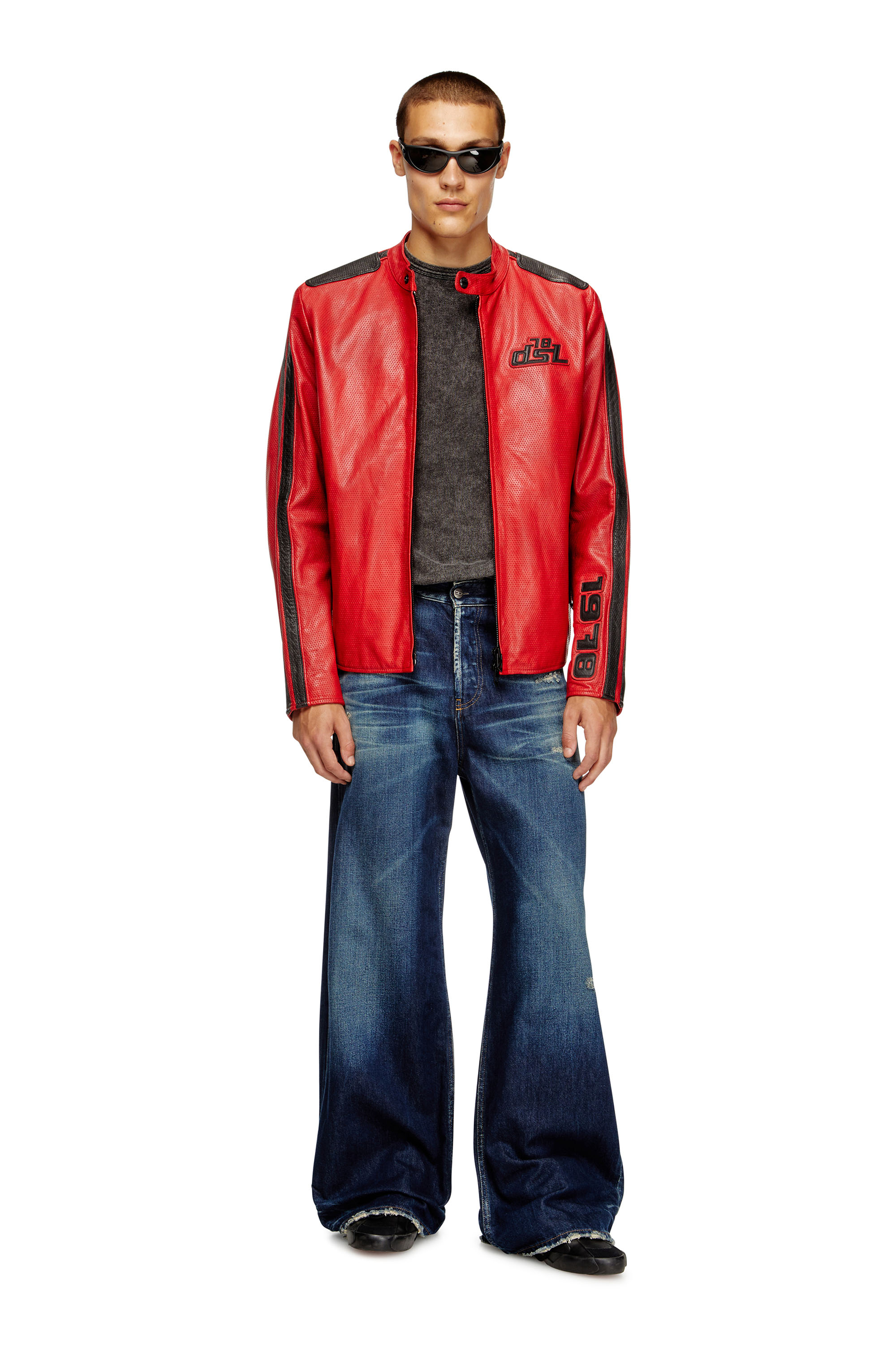 Diesel - L-POP, Unisex's Biker jacket in perforated leather in Red - 3