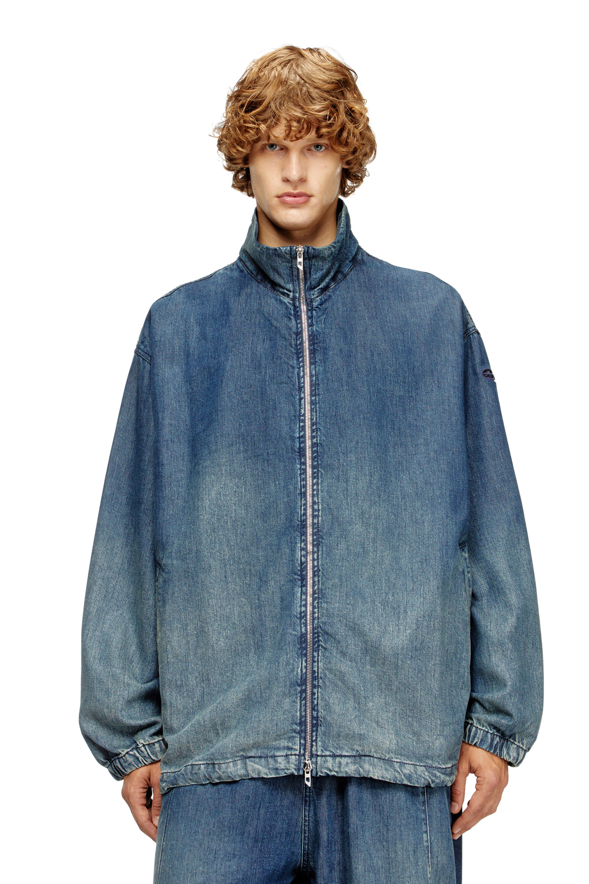 Diesel - D-KRAP-S6, Man's Zipped jacket in fluid denim in Dark Blue - 1
