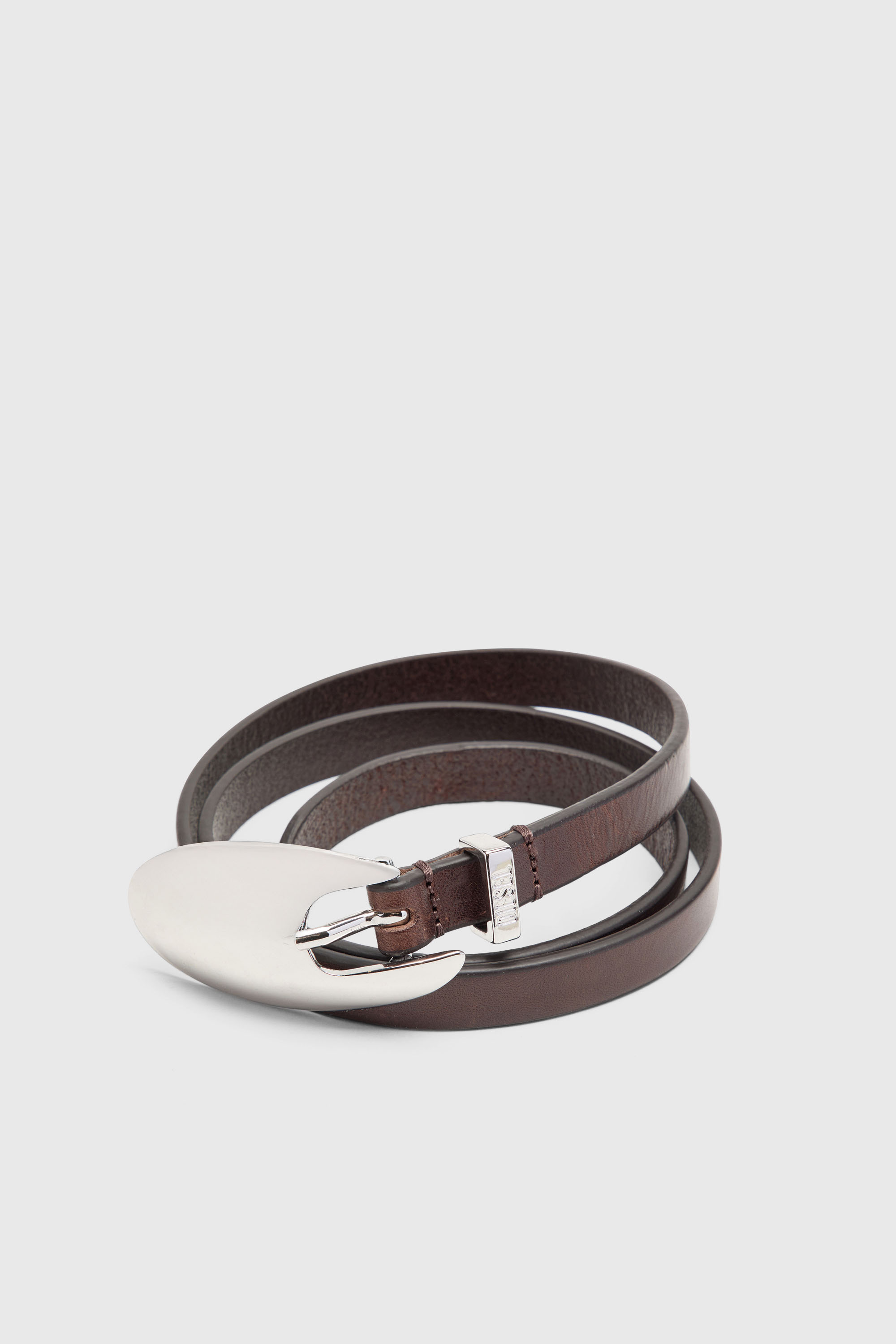 Diesel - B-ROP 15, Woman's 1.5cm slim leather belt with sculptural buckle in Brown - 2
