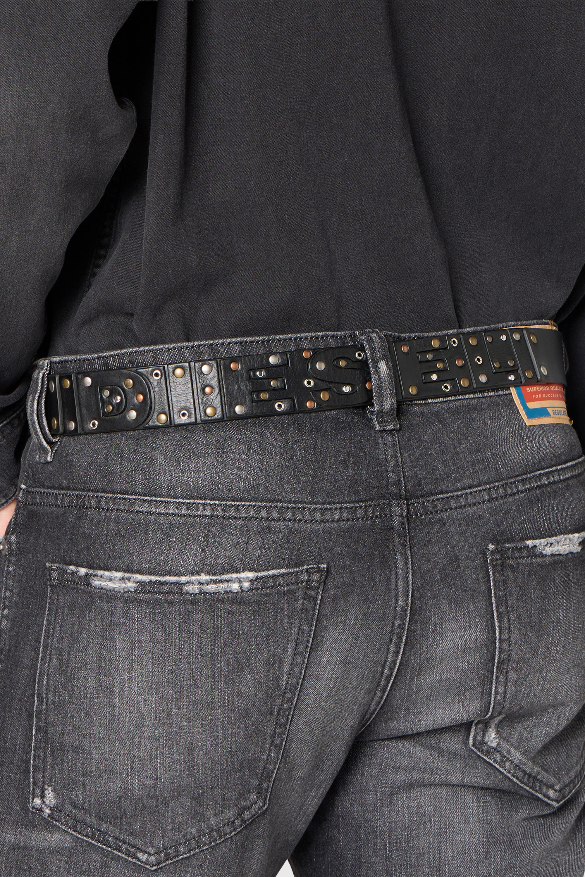 Diesel - B-DSL RIVETS, Unisex's 4cm leather belt with studs and rivets in Black - 4
