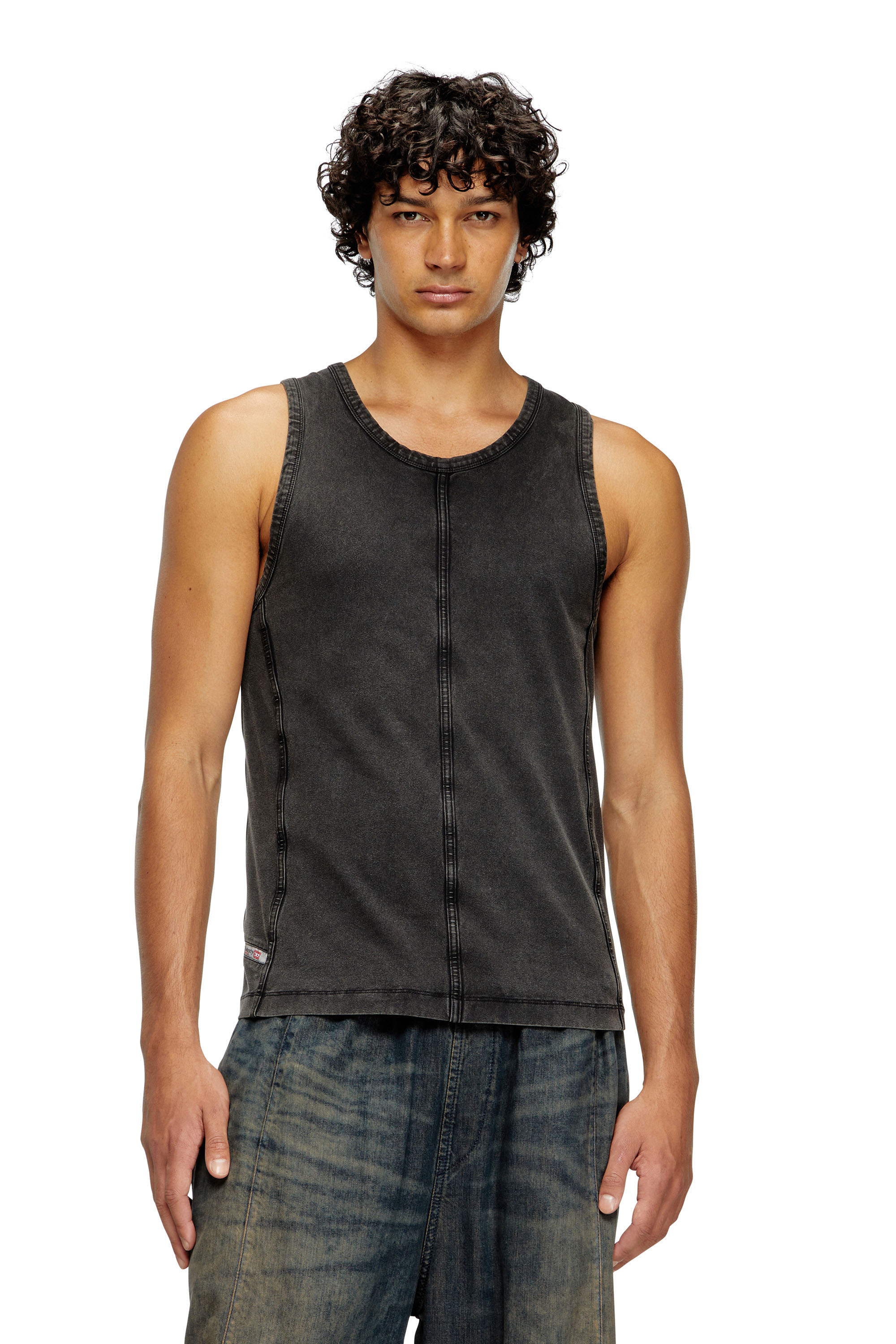 Diesel - T-MELY-SL, Man's Tank top in denim-look jersey in Black - 1